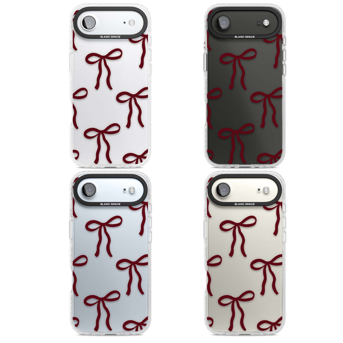 Burgundy Bows coquette iPhone case featuring hand-drawn burgundy red bows on a clear background | Black Impact case for iPhone Air