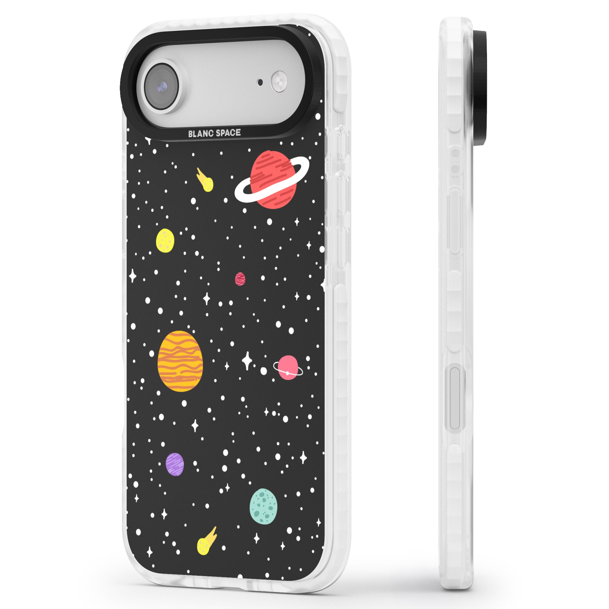 Cute Cartoon Planets iPhone 17 Air Impact Clear Phone Case Side Profile