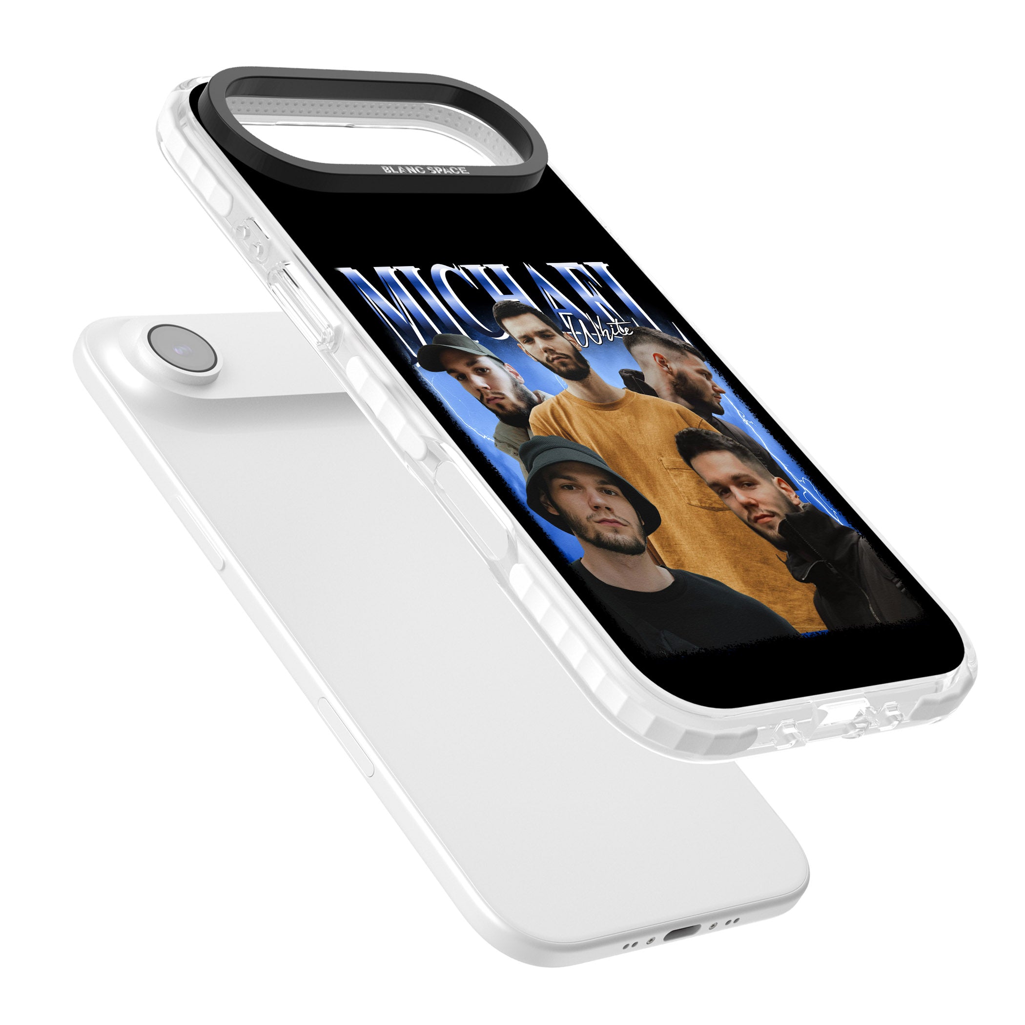 Personalised Airbrush Name & Photo Collage (Blue) iPhone 17 Air Impact Clear Phone Case Colours