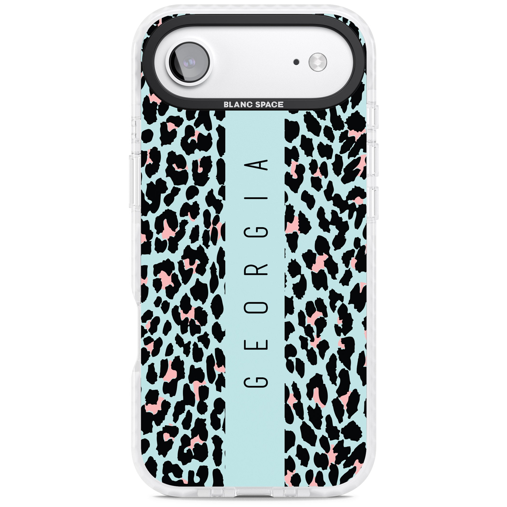 Personalised Blue Leopard iPhone 17 Air Impact Clear Phone Case