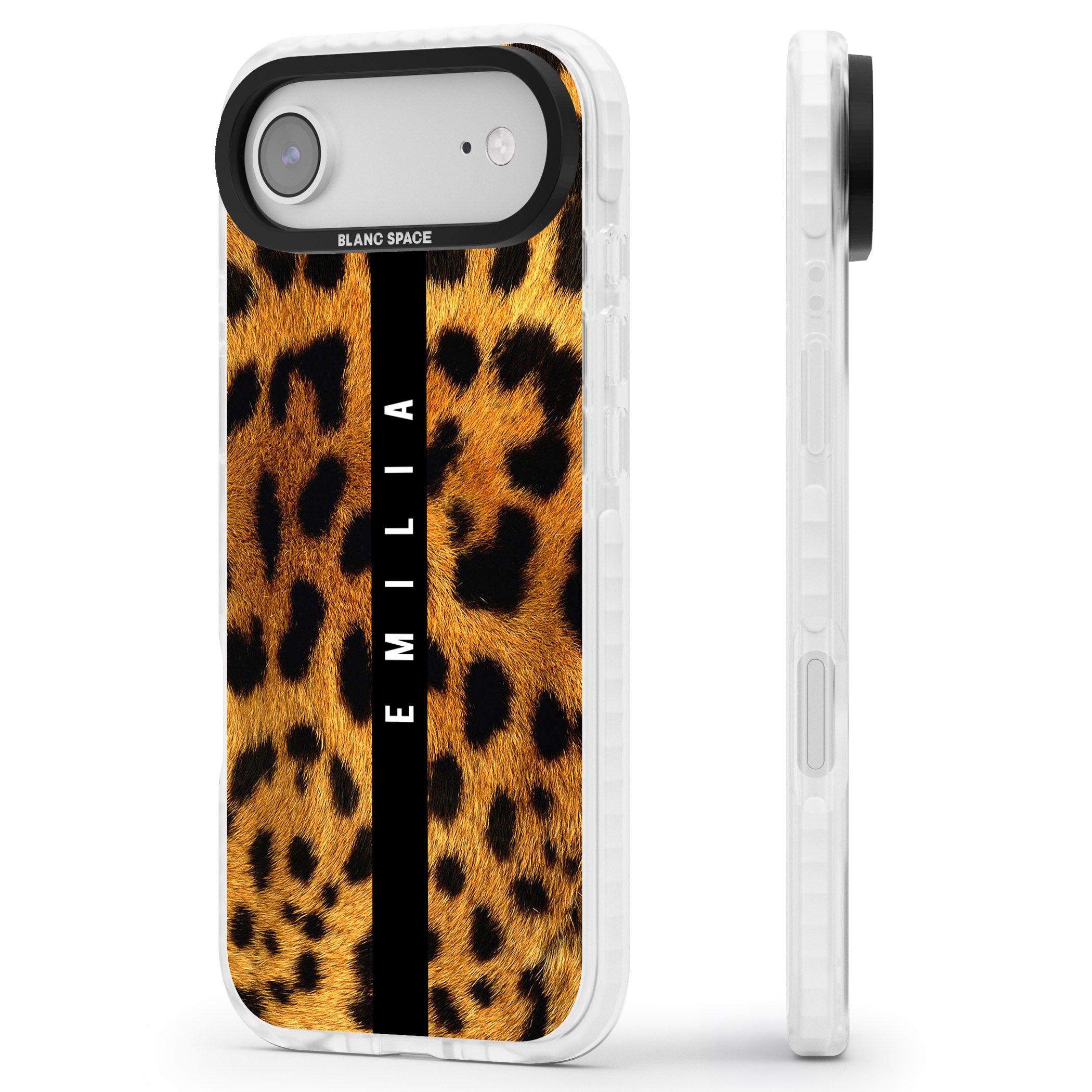 Personalised Leopard Print iPhone 17 Air Impact Clear Phone Case Side Profile