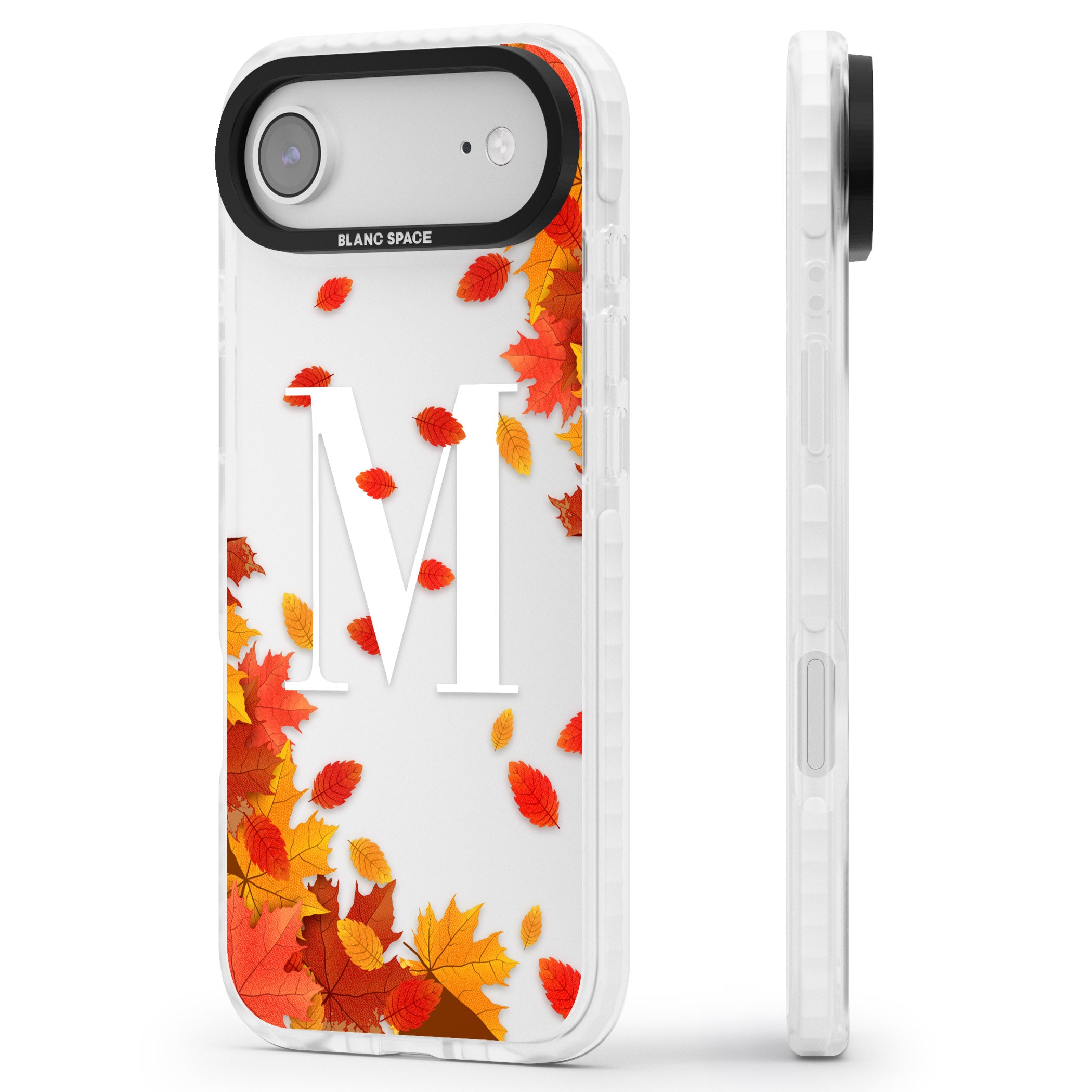 Personalised Autumn Leaves Monogram iPhone 17 Air Impact Clear Phone Case Side Profile