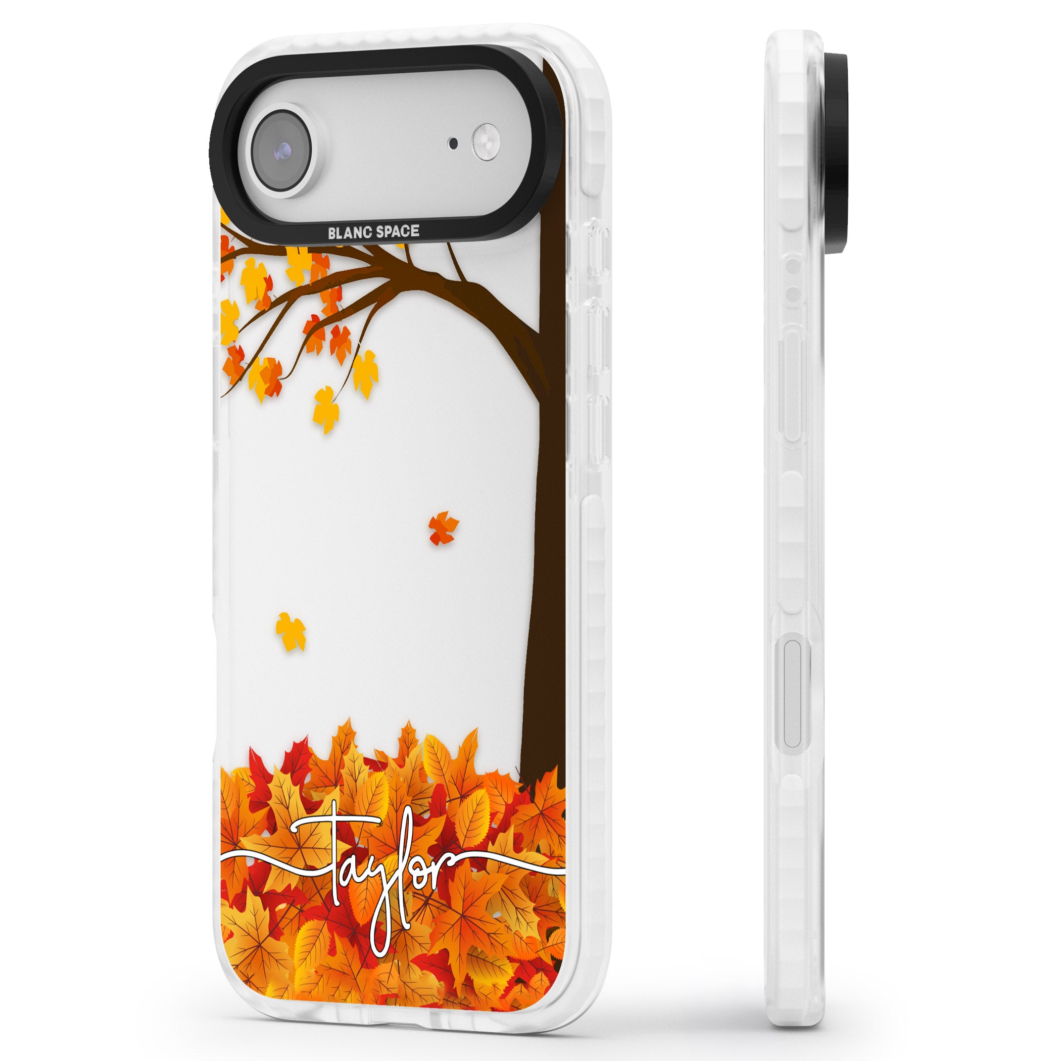 Personalised Autumn Leaves iPhone 17 Air Impact Clear Phone Case Side Profile