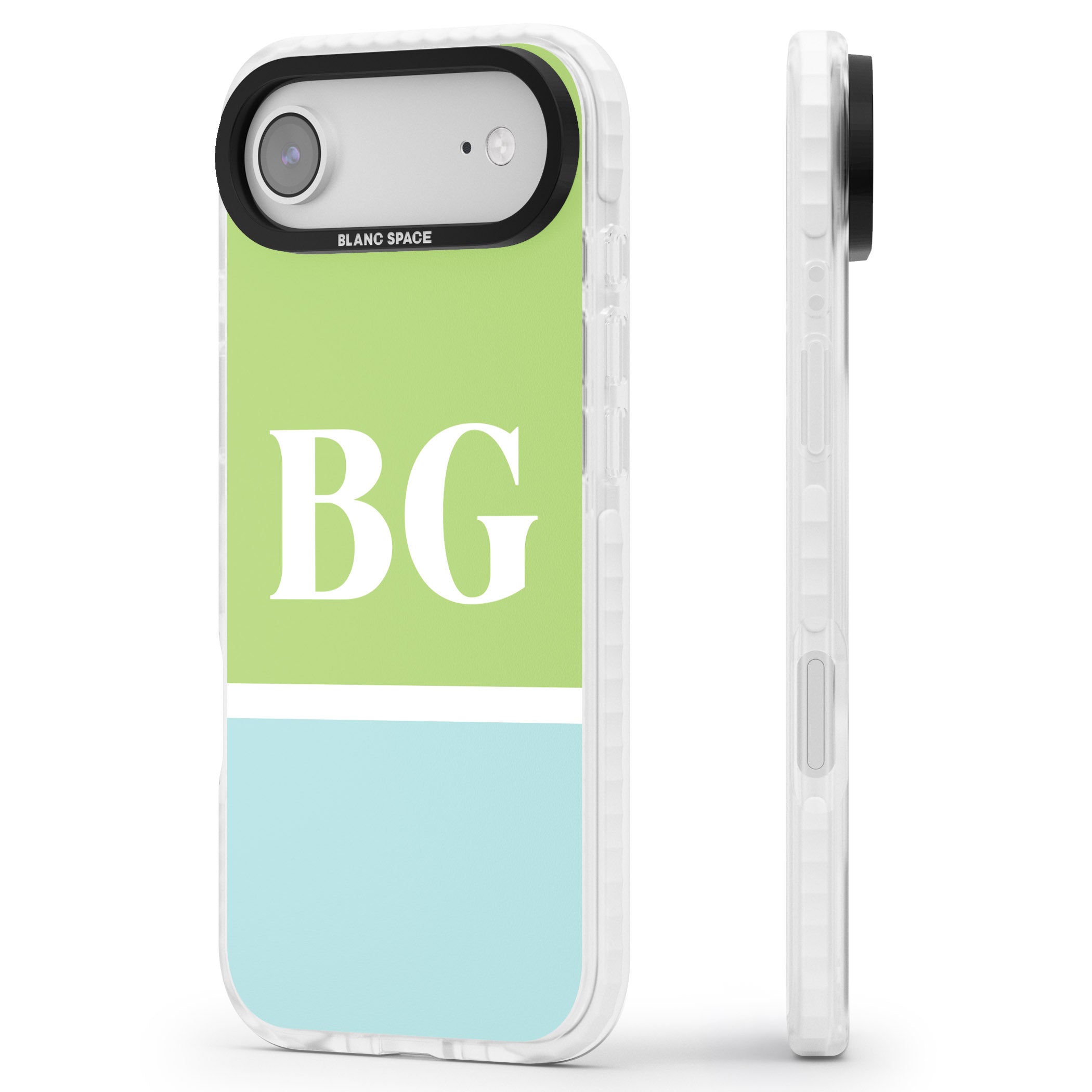 Personalised Colorblock: Green & Turquoise iPhone 17 Air Impact Clear Phone Case Side Profile