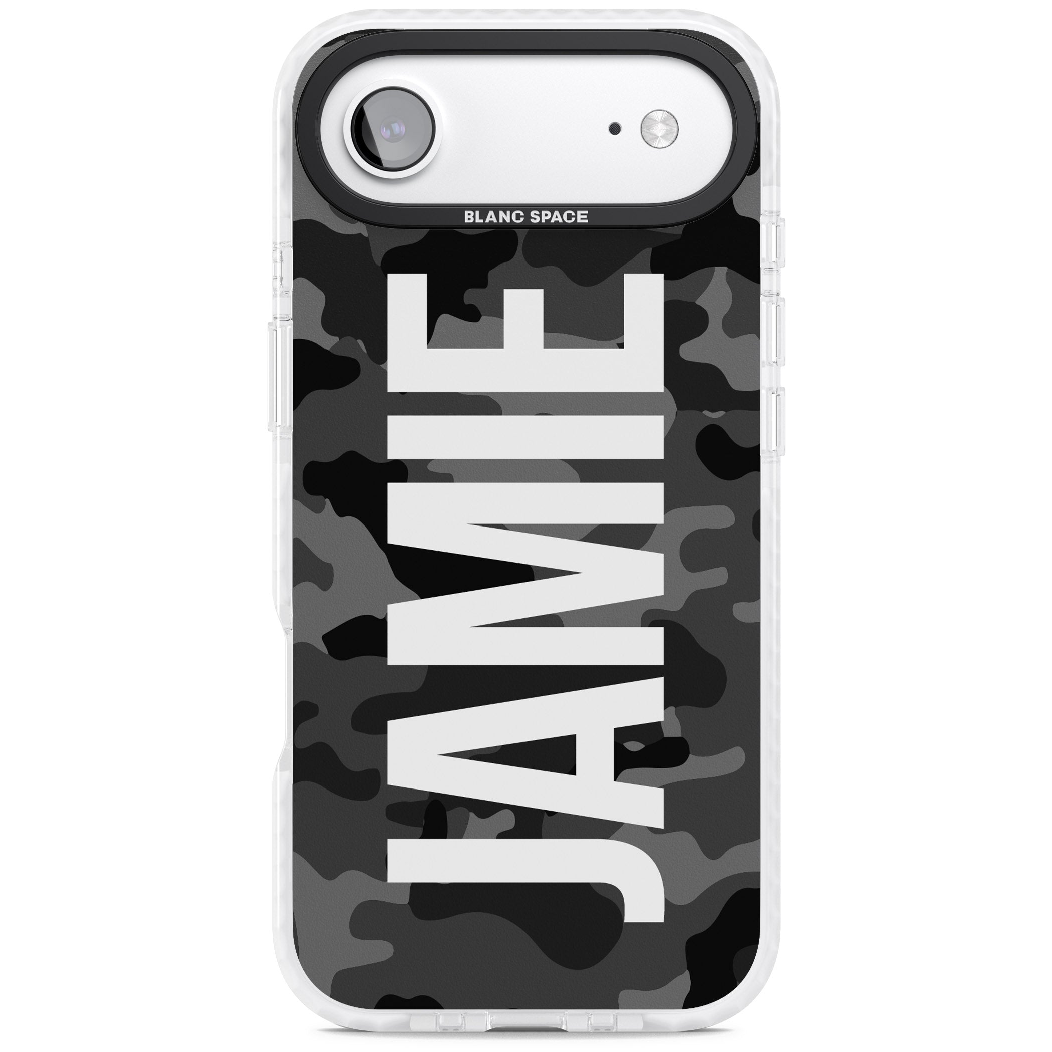 Personalised Black Camo Name Vertical iPhone 17 Air Impact Clear Phone Case