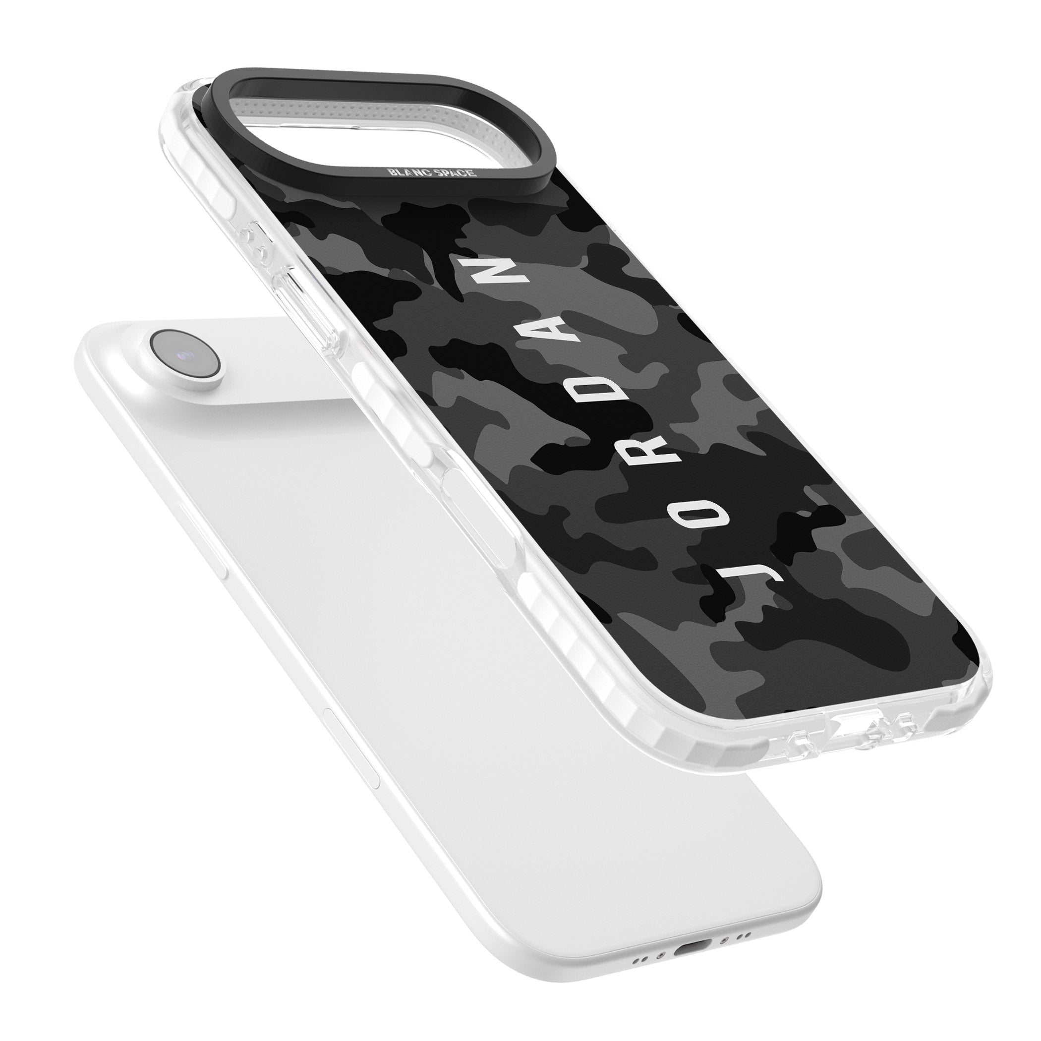 Personalised Black Camouflage Name iPhone 17 Air Impact Clear Phone Case Colours