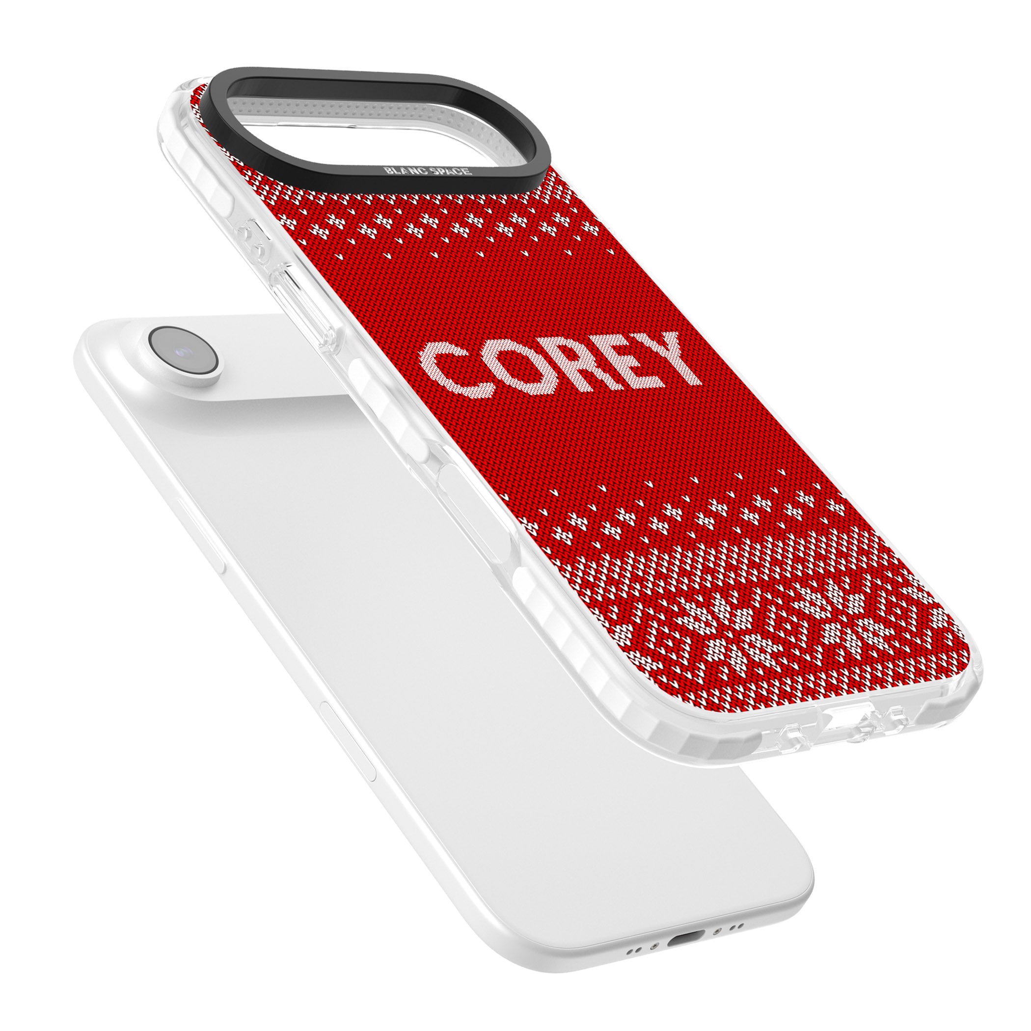 Personalised Red Christmas Knit iPhone 17 Air Impact Clear Phone Case Colours