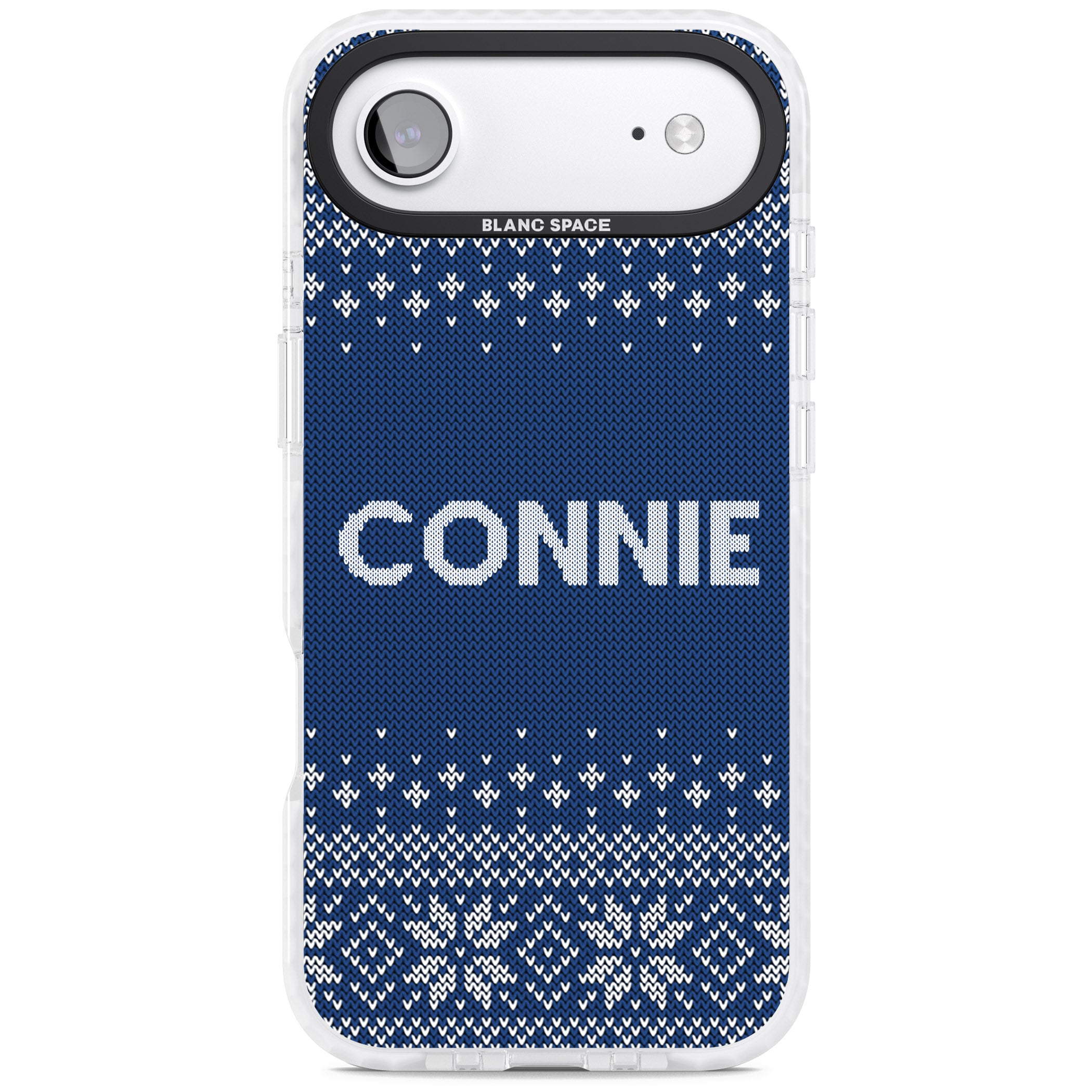 Personalised Blue Knitted Christmas iPhone 17 Air Impact Clear Phone Case