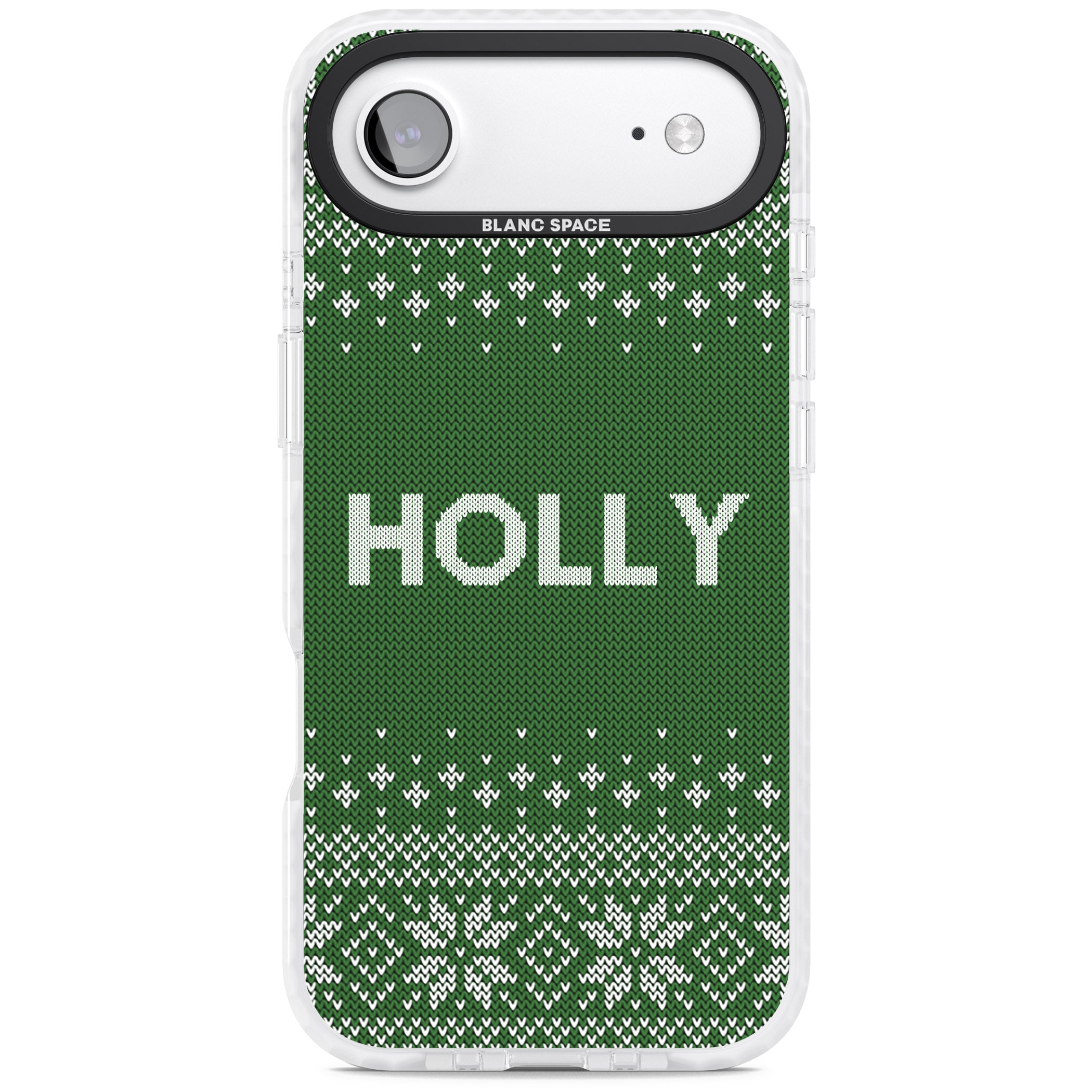 Personalised Green Christmas Knit iPhone 17 Air Impact Clear Phone Case