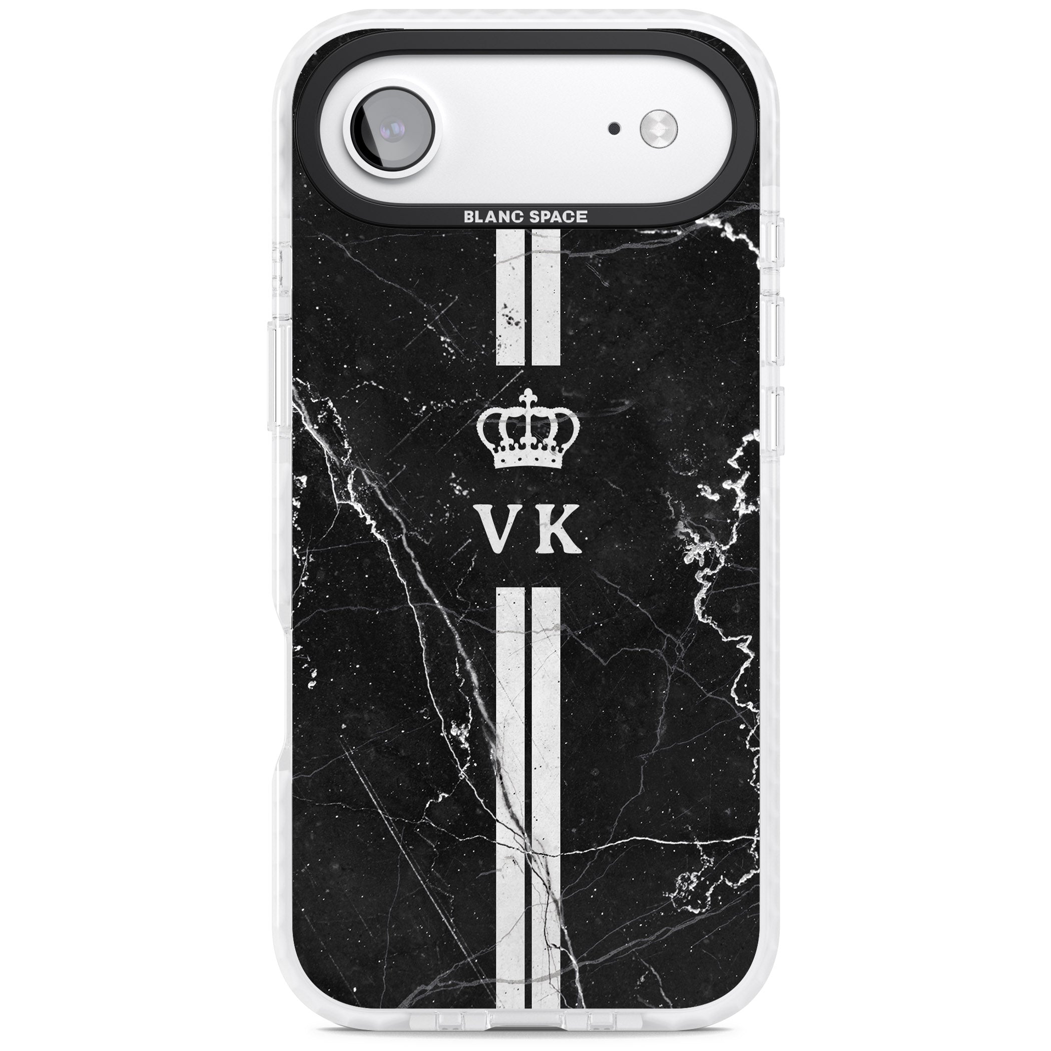 Personalised Black Marble Stripe Initials iPhone 17 Air Impact Clear Phone Case