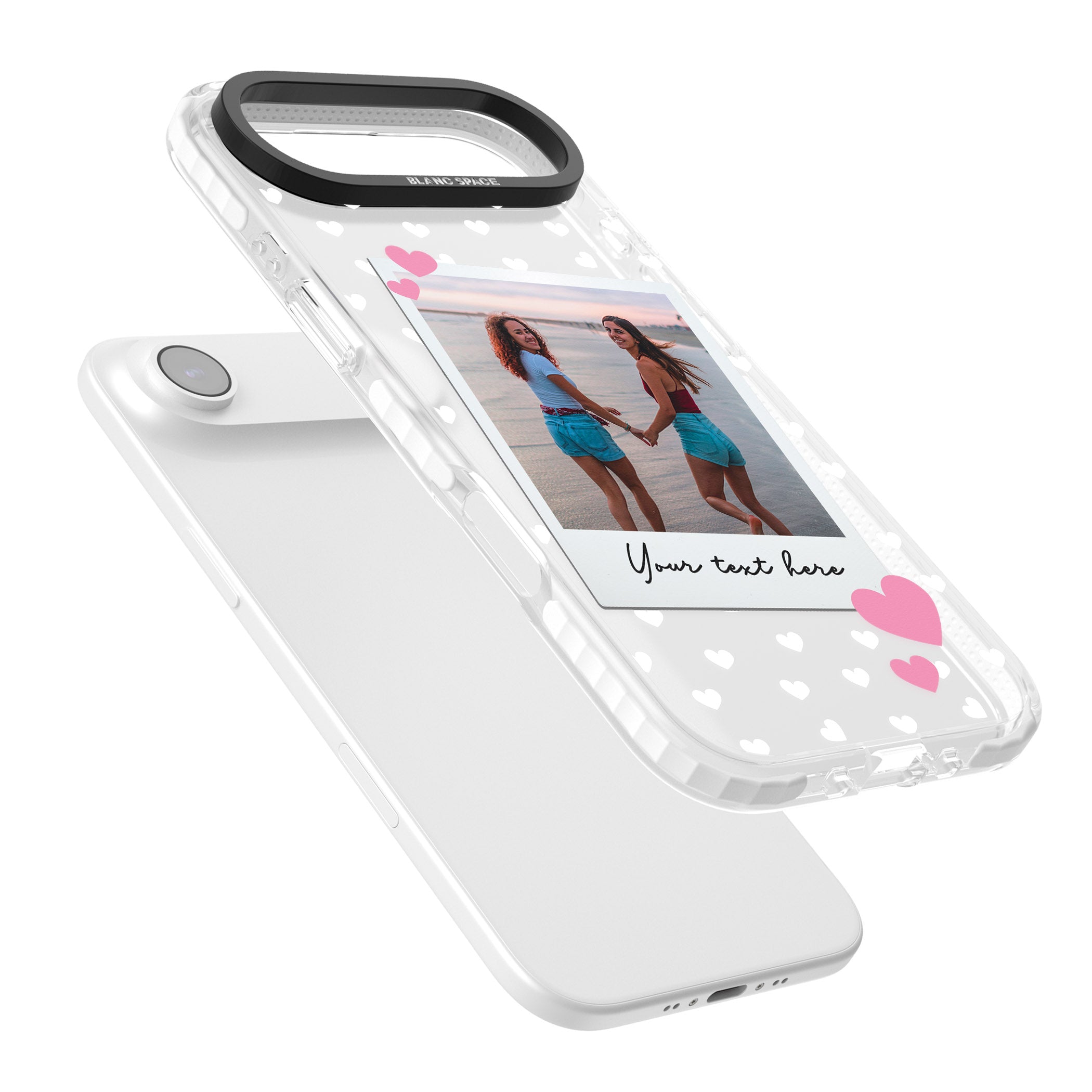 Personalised Hearts Instant Camera Photo iPhone 17 Air Impact Clear Phone Case Colours