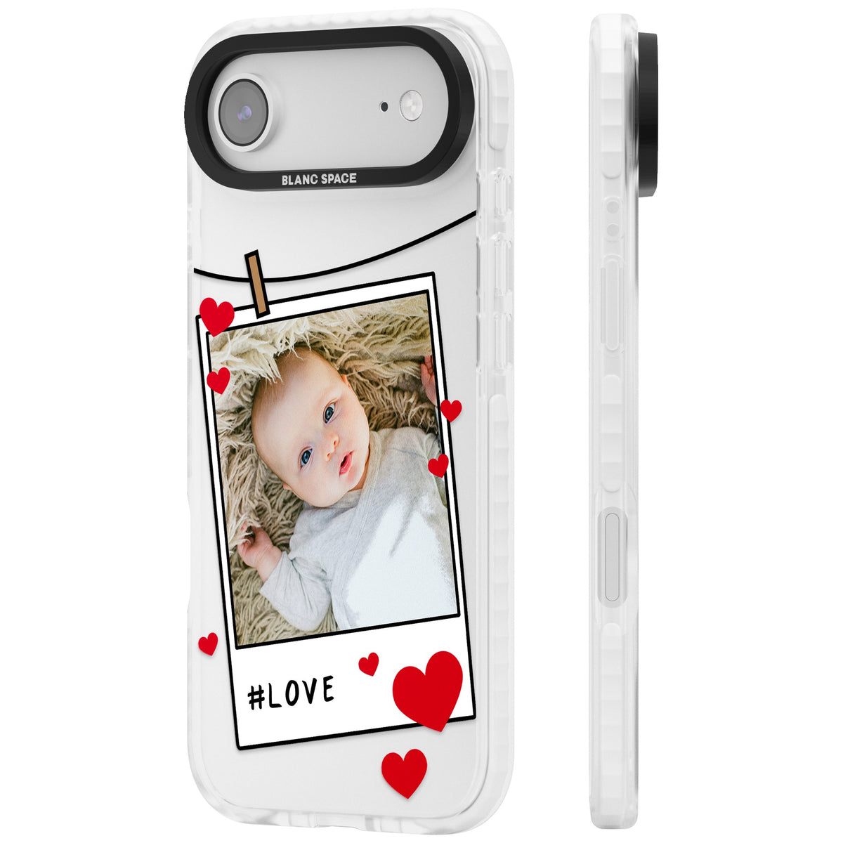 Personalised Paperclip & Hearts Polaroid iPhone Air Impact Clear Phone Case side