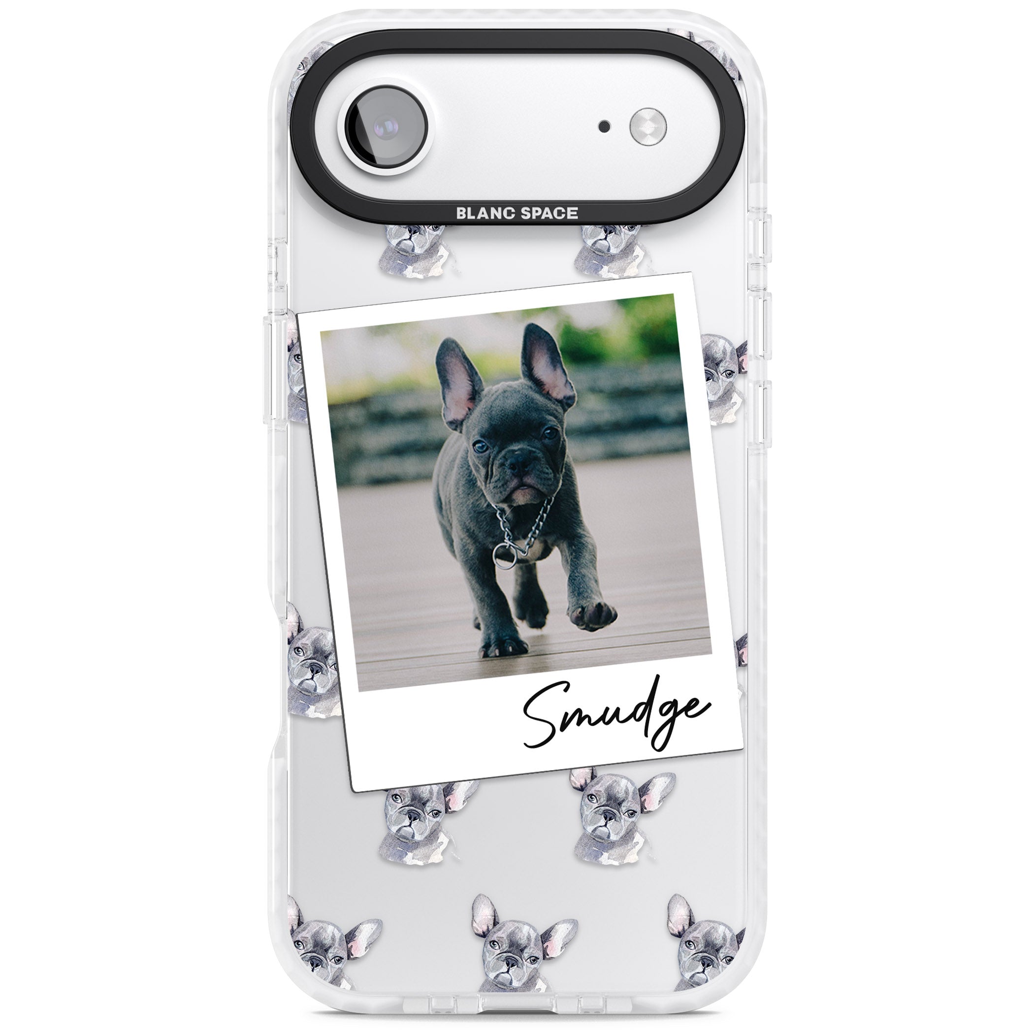 Personalised Grey French Bulldog Instant Camera Photo iPhone 17 Air Impact Clear Phone Case