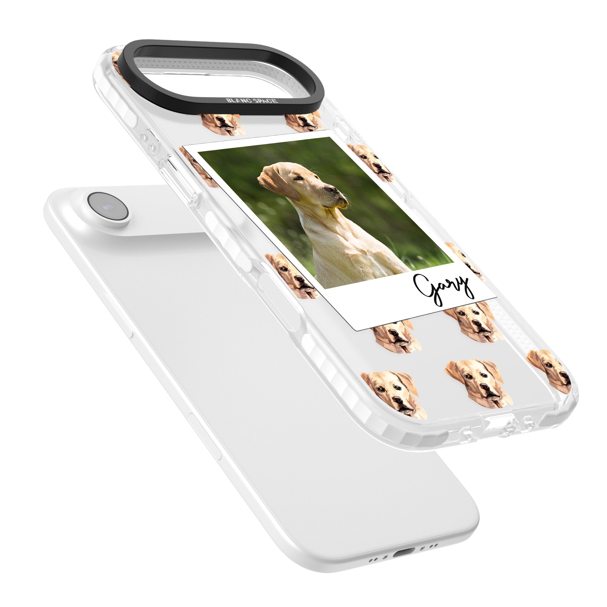 Personalised Tan Black Labrador Instant Camera Photo iPhone 17 Air Impact Clear Phone Case Colours