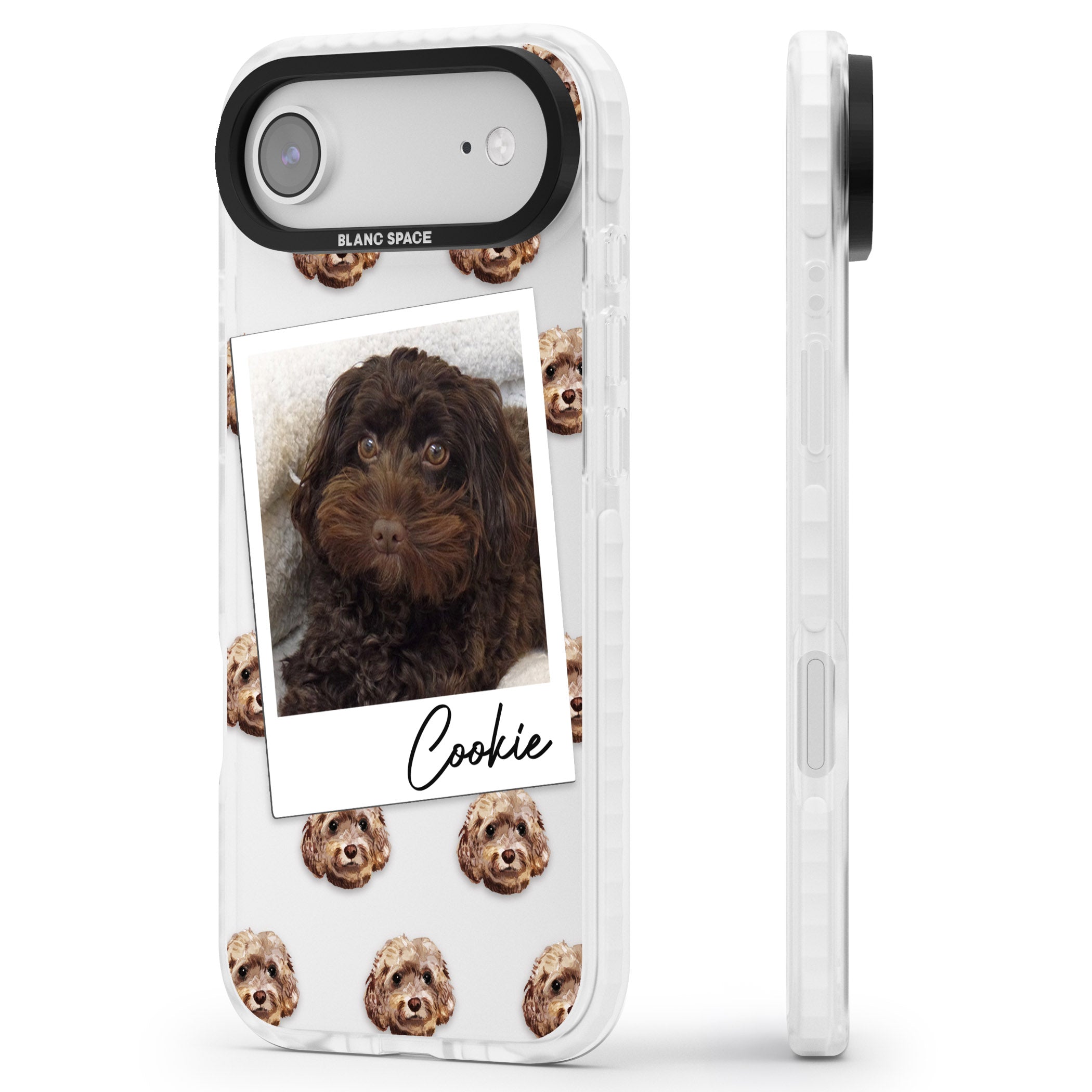 Personalised Brown Cockapoo Instant Camera Photo iPhone 17 Air Impact Clear Phone Case Side Profile