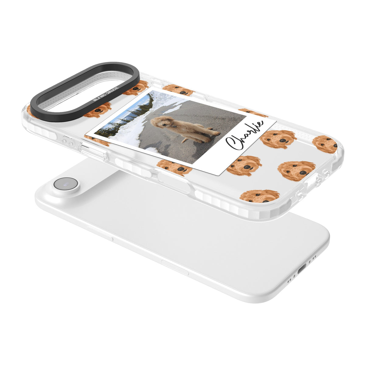 Personalised Golden Doodle Dog Photo iPhone Air Impact Clear Phone Case angled