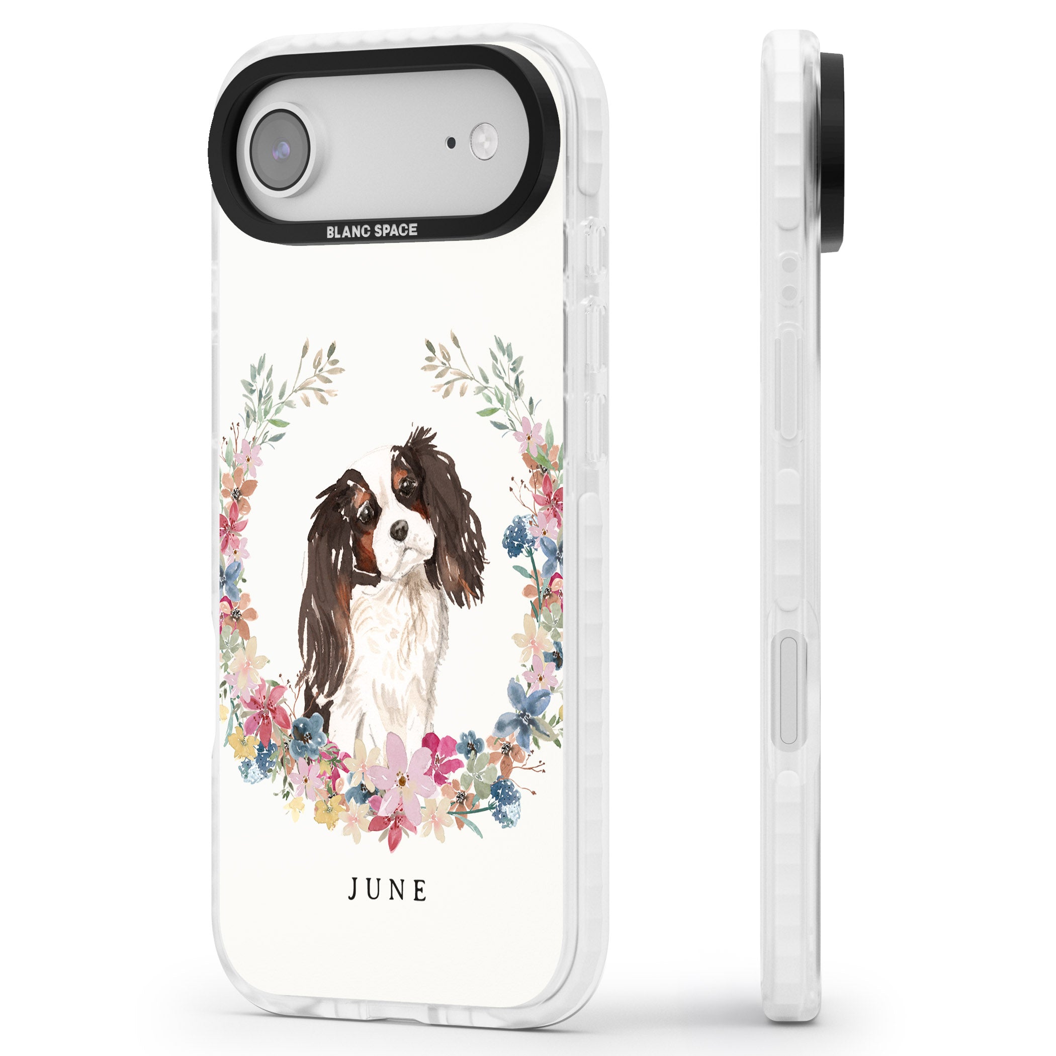 Personalised King Charles Floral Portrait iPhone 17 Air Impact Clear Phone Case Side Profile
