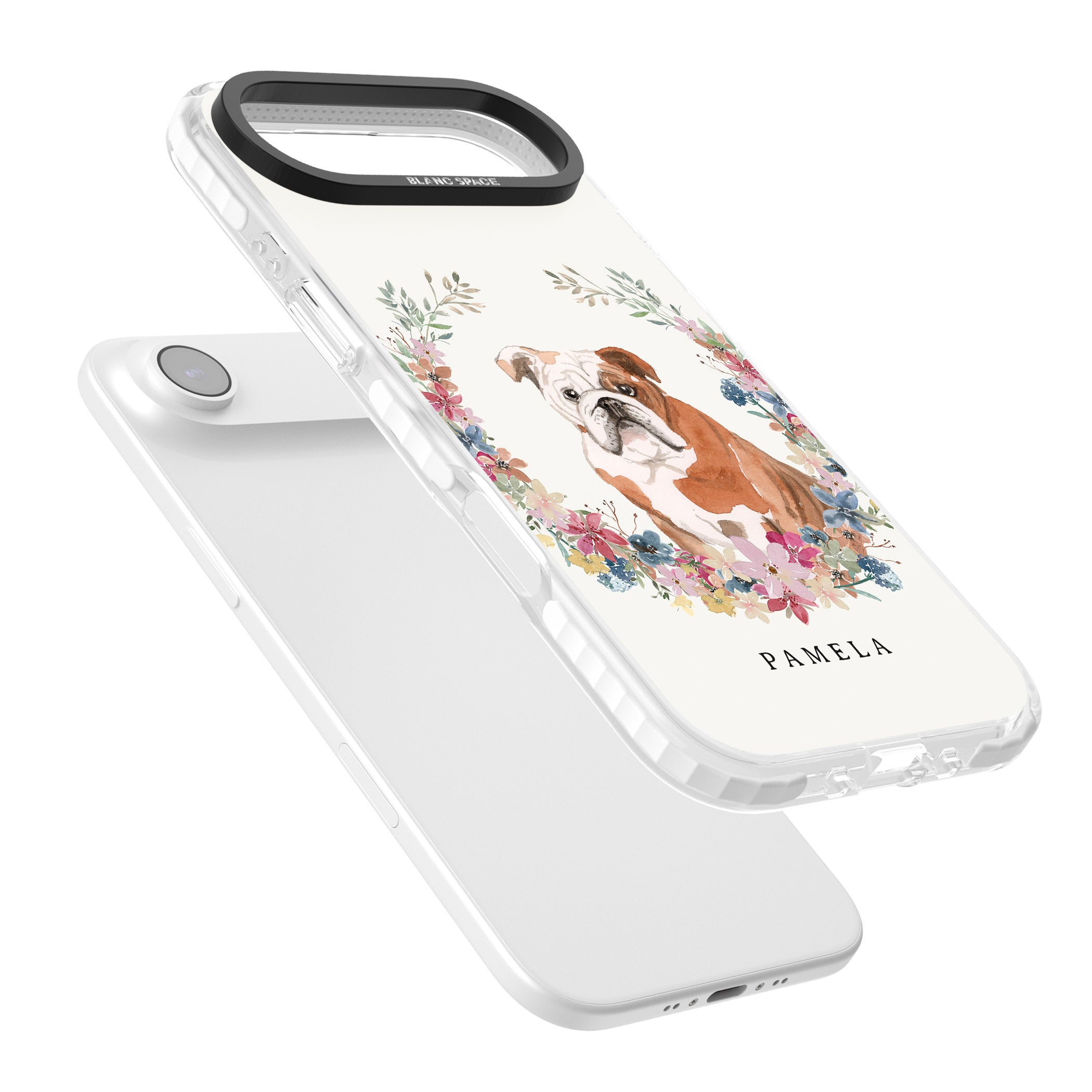 Personalised English Bulldog Floral Portrait iPhone 17 Air Impact Clear Phone Case Colours