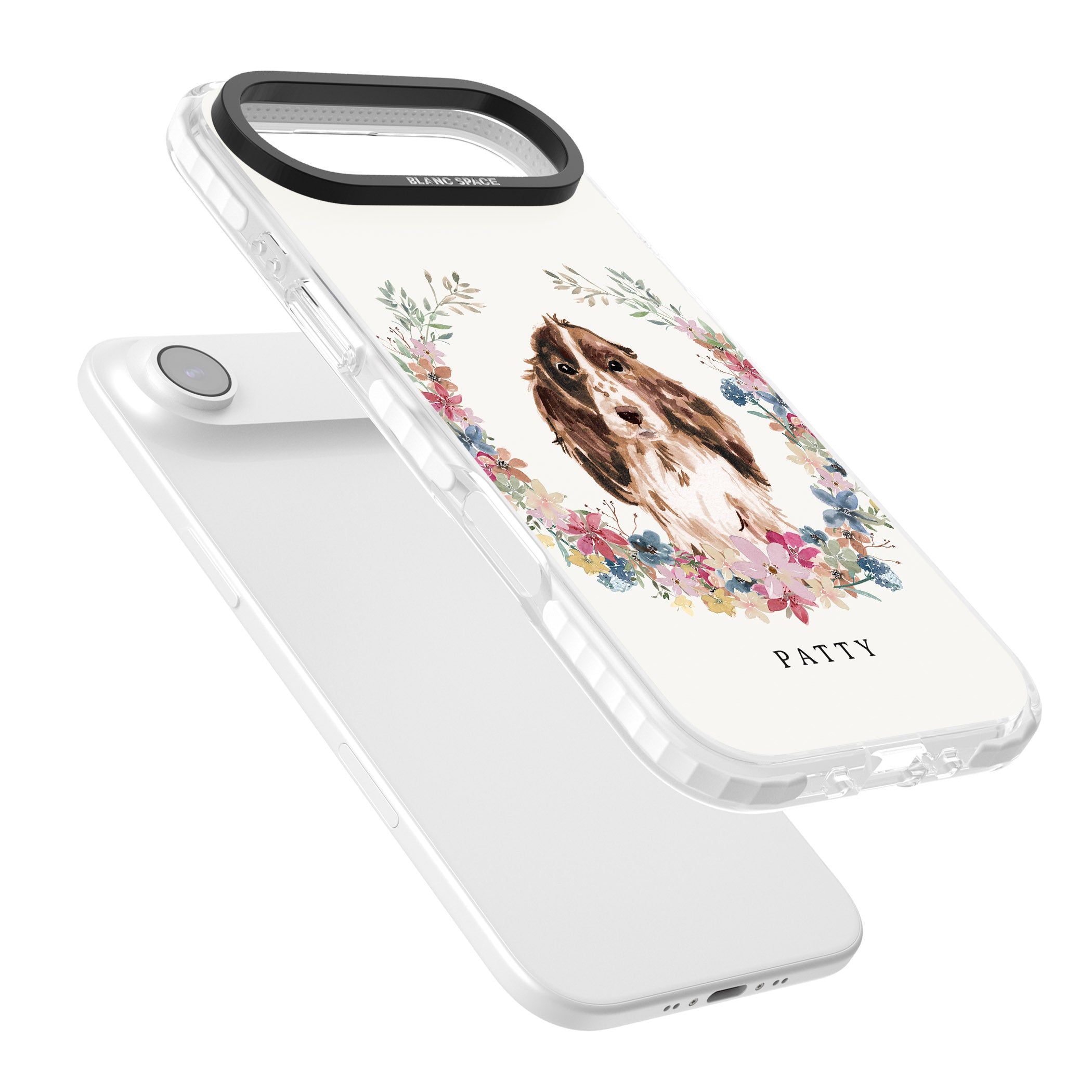 Personalised Cocker Spaniel Floral Portrait iPhone 17 Air Impact Clear Phone Case Colours