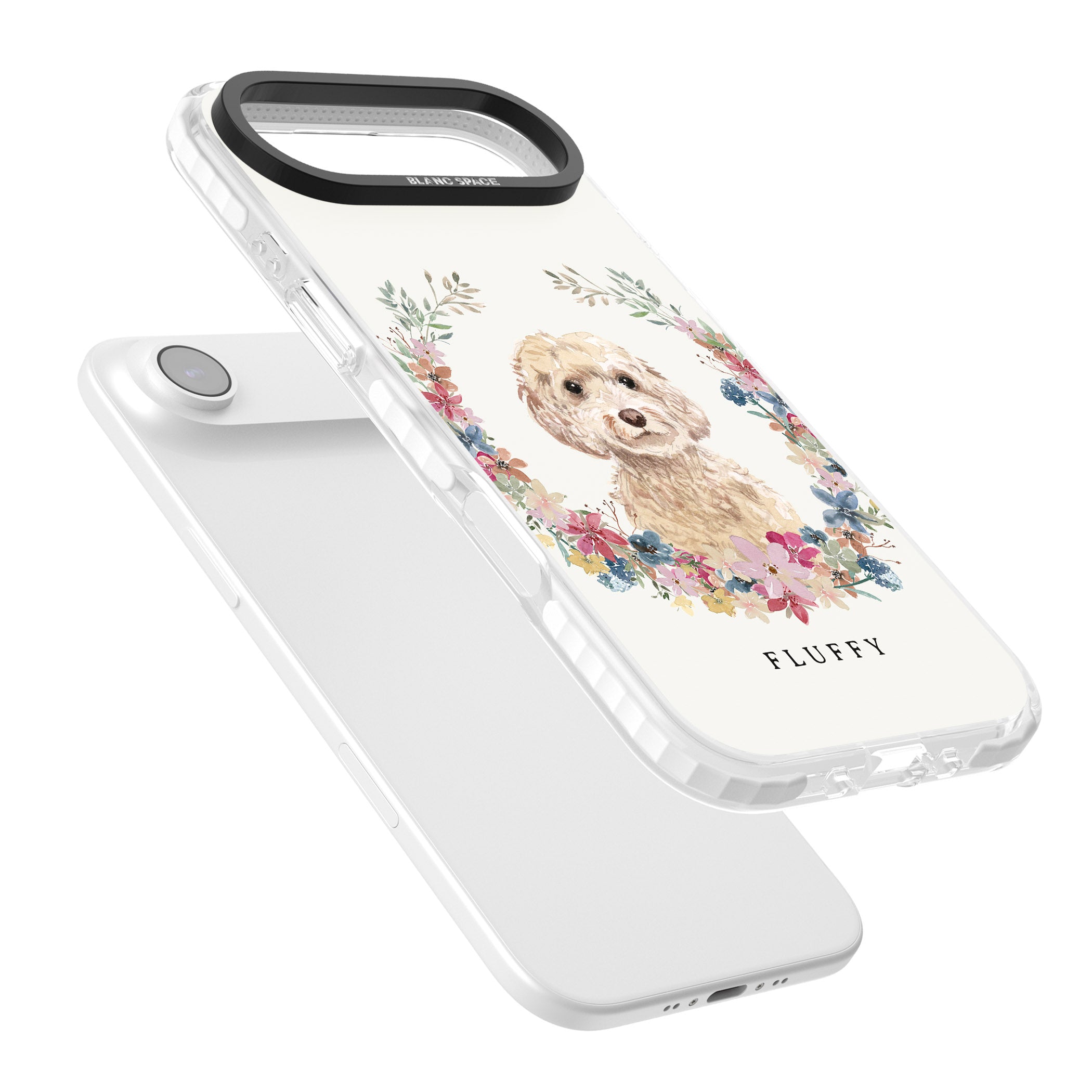Personalised Champagne Cockapoo Floral Portrait iPhone 17 Air Impact Clear Phone Case Colours