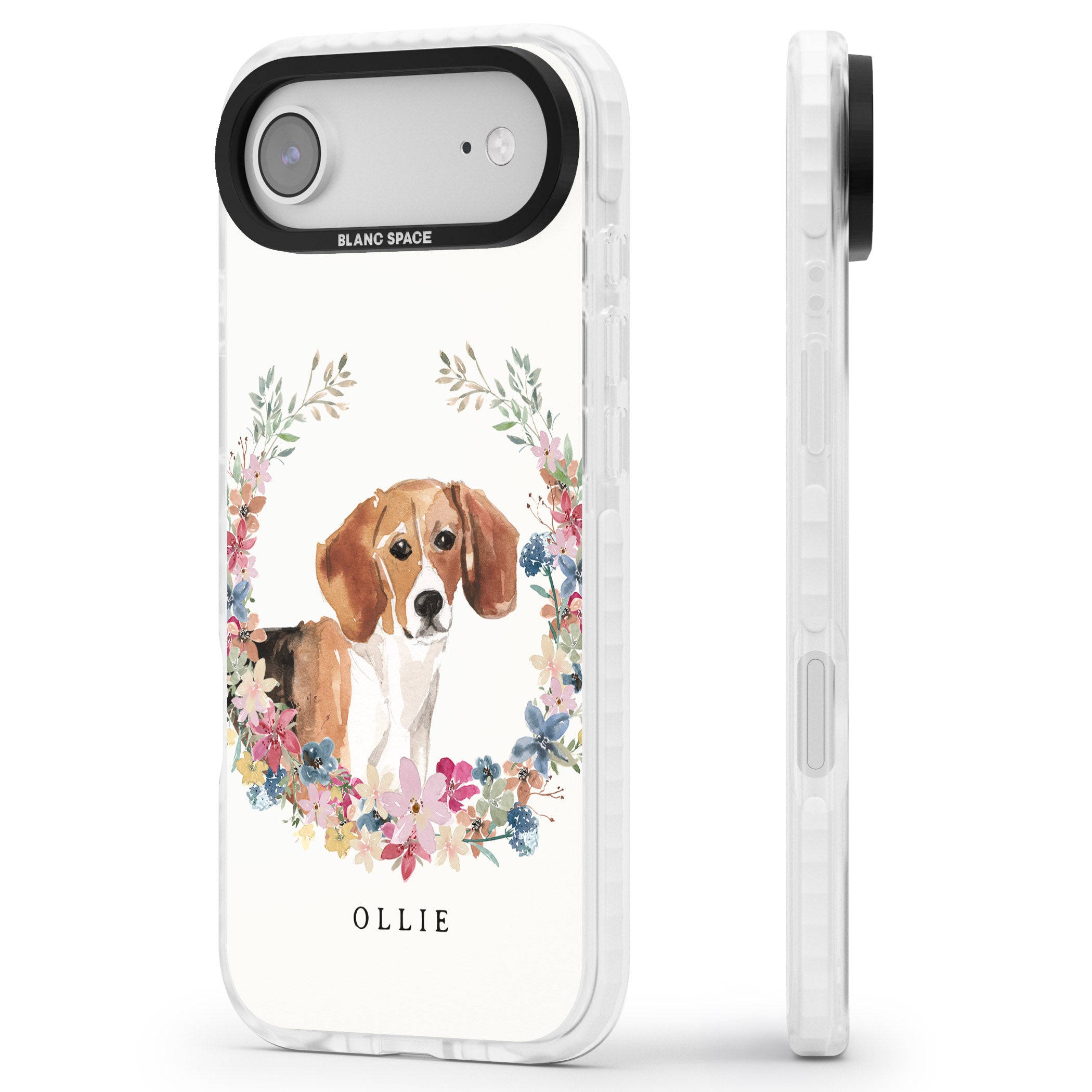 Personalised Beagle Floral Portrait iPhone 17 Air Impact Clear Phone Case Side Profile