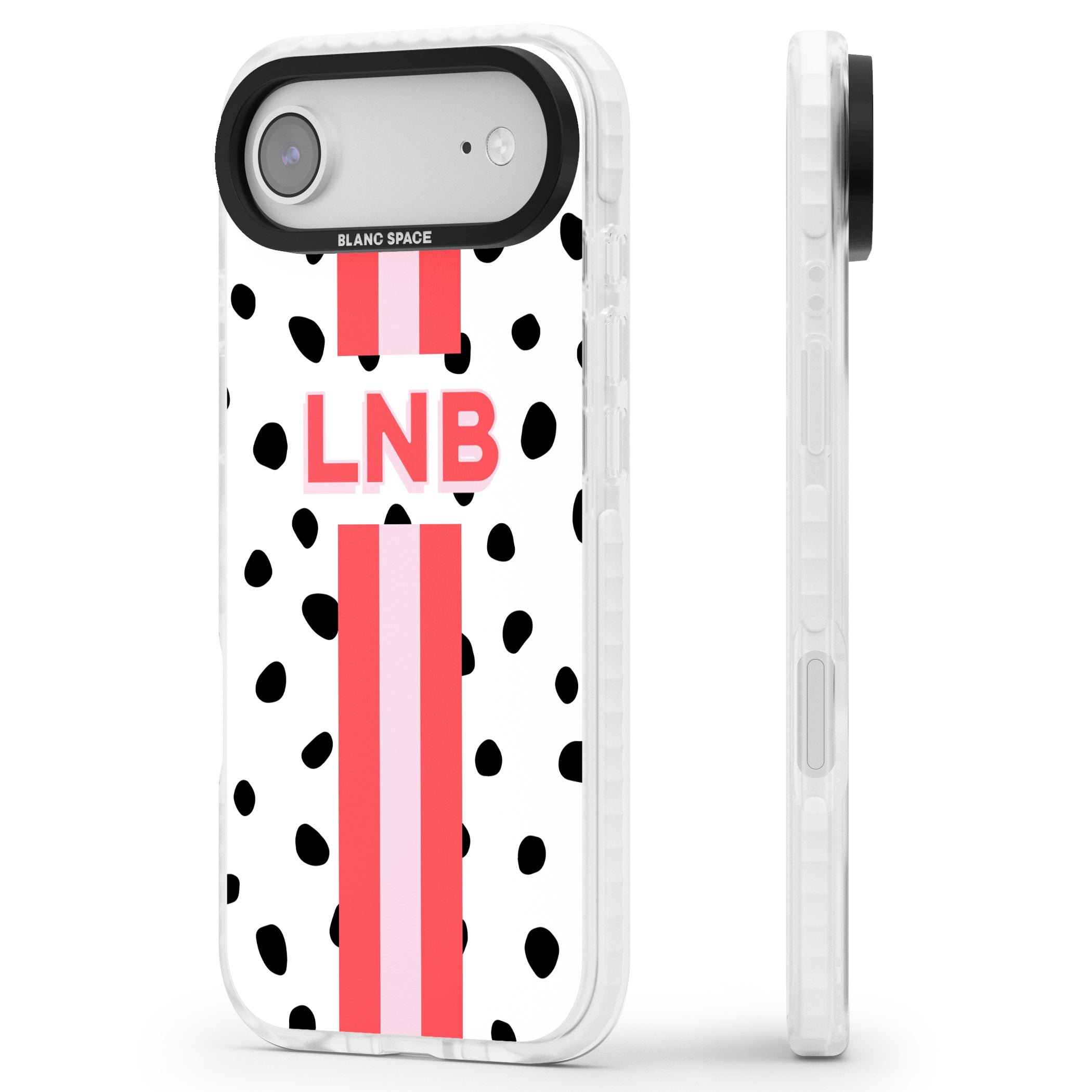 Personalised Polka & Pink Stripe iPhone 17 Air Impact Clear Phone Case Side Profile