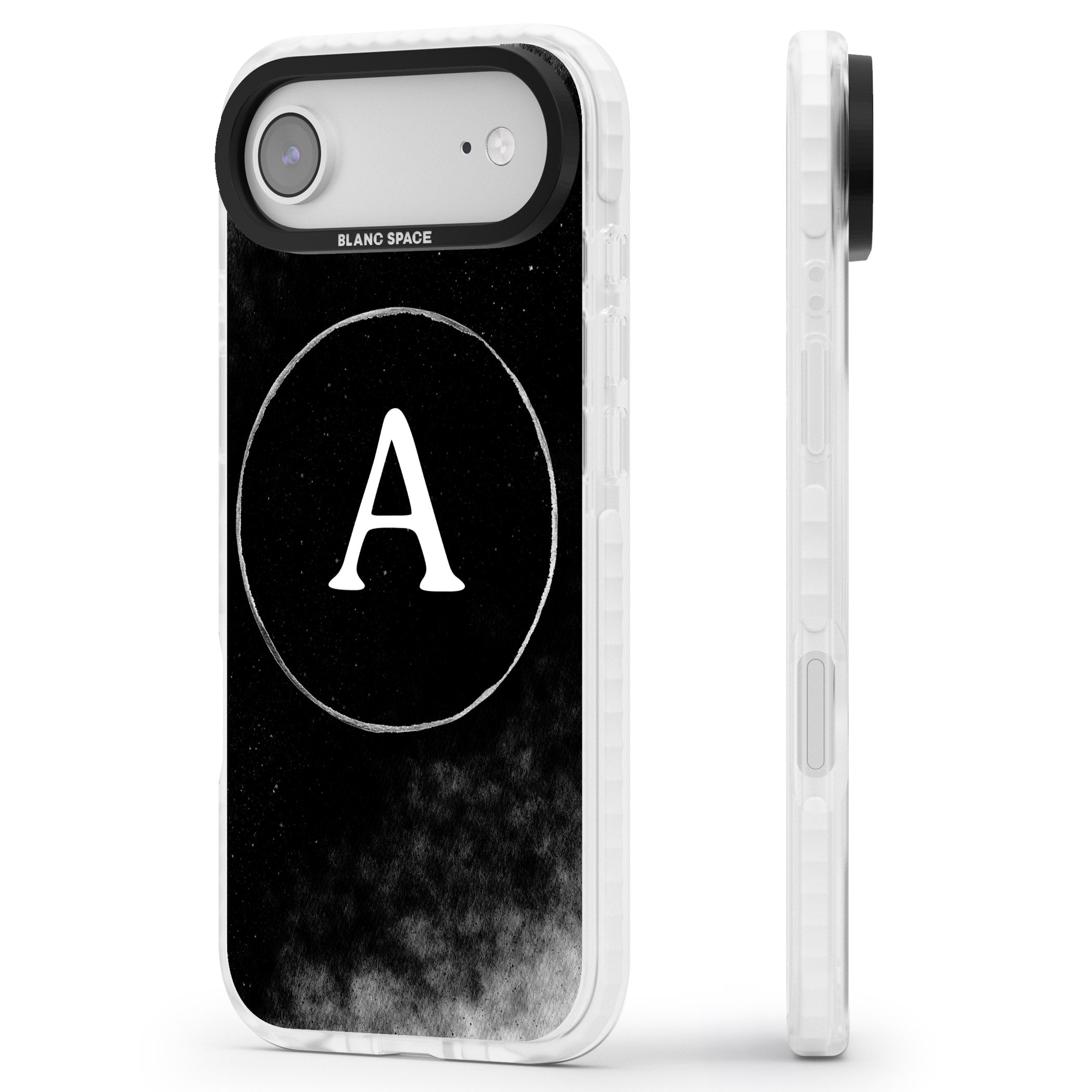 Personalised Monochrome Cosmic Monogram iPhone 17 Air Impact Clear Phone Case Side Profile