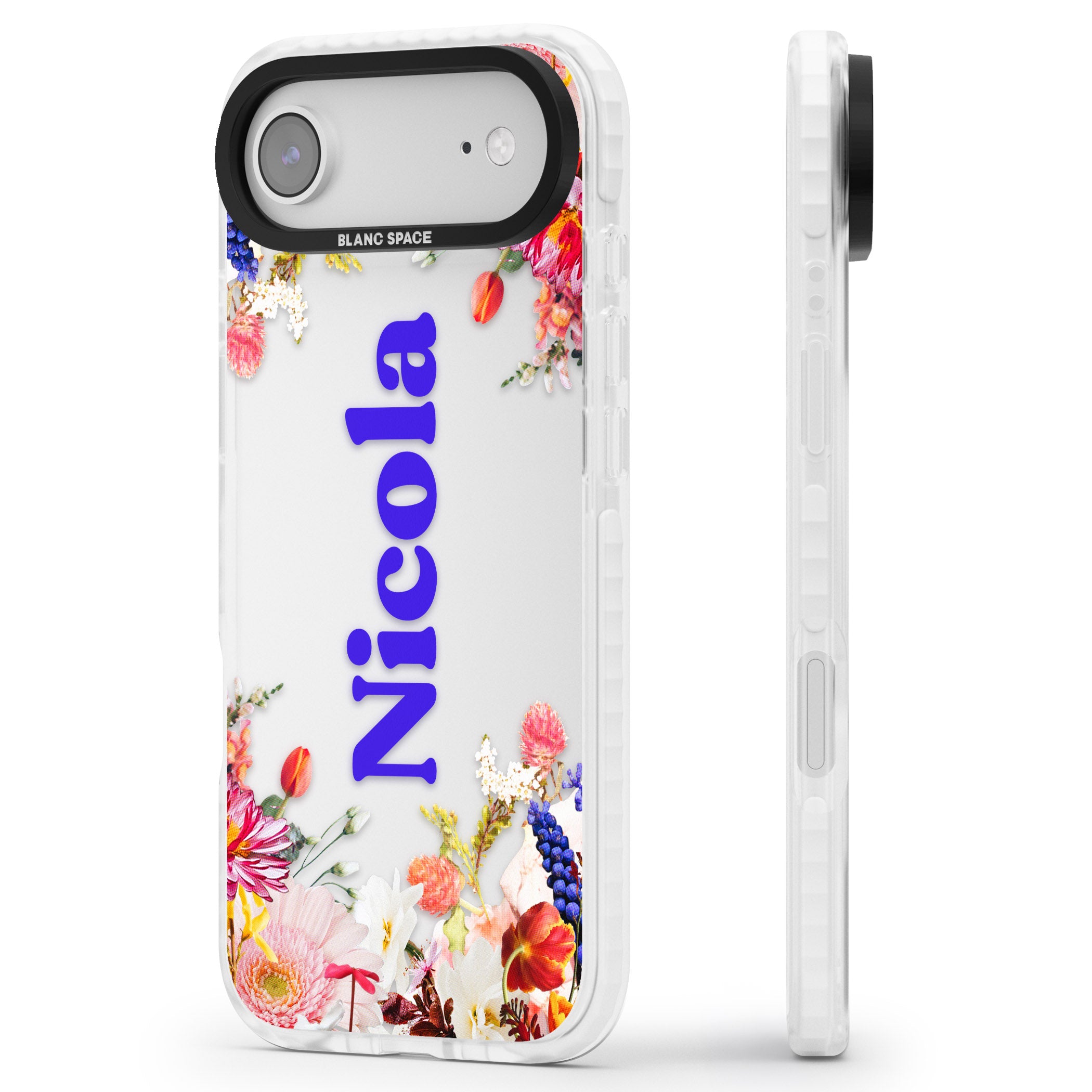 Personalised Floral Name iPhone 17 Air Impact Clear Phone Case Side Profile
