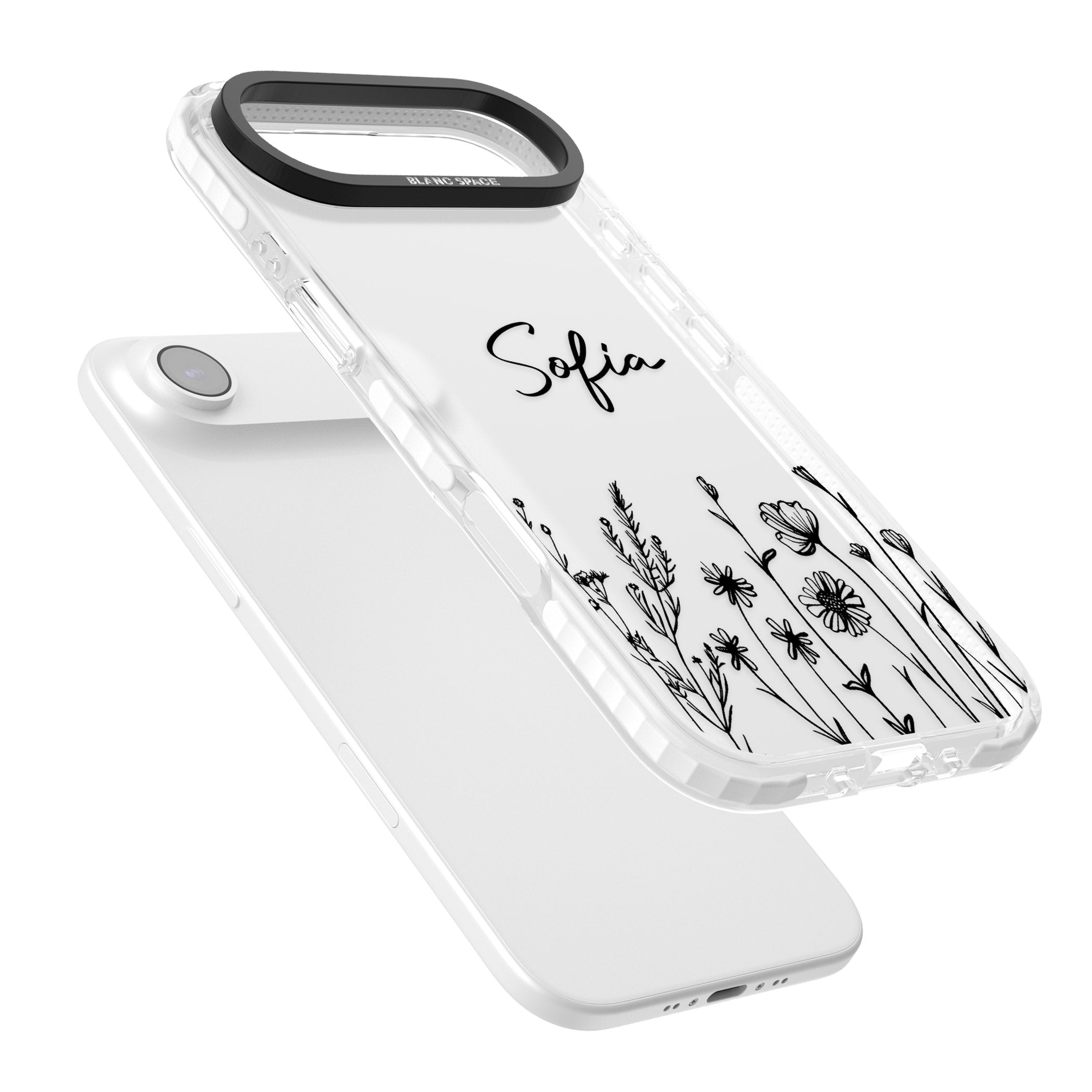 Personalised Black Wildflowers iPhone 17 Air Impact Clear Phone Case Colours