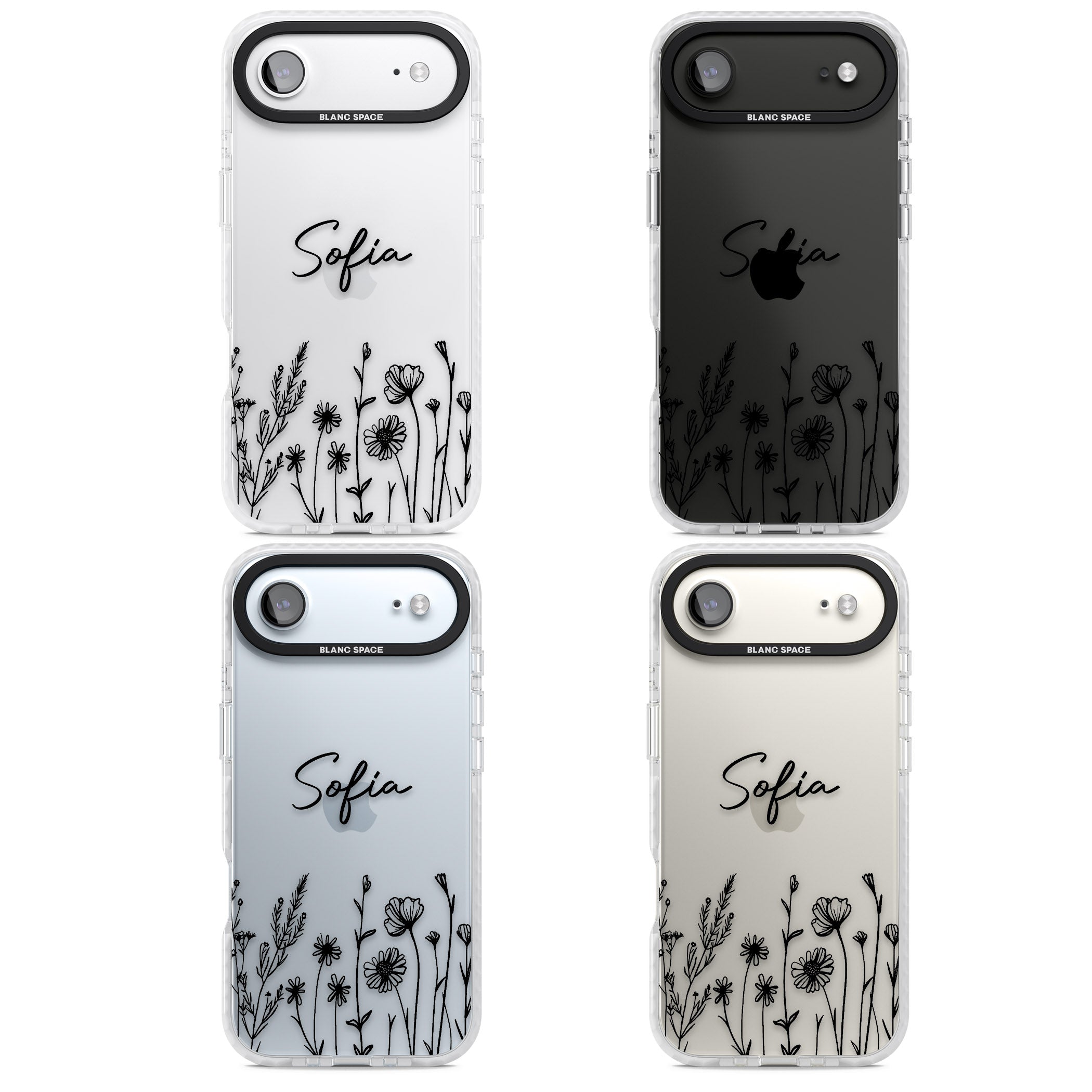 Personalised Black Wildflowers iPhone 17 Air Impact Clear Phone Case APT Impact Protection