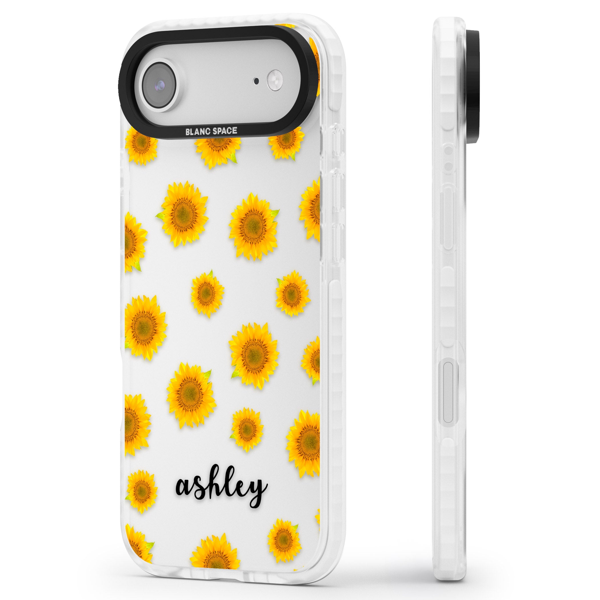 Personalised Sunflowers & Cursive iPhone 17 Air Impact Clear Phone Case Side Profile
