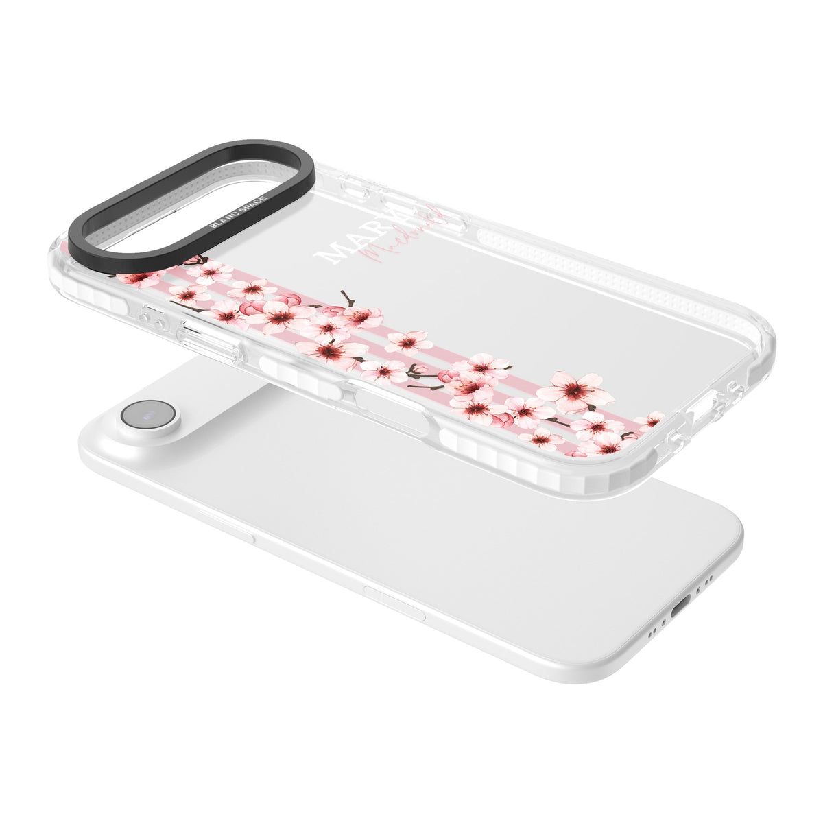 Personalised Cherry Blossom Stripe iPhone Air Impact Clear Phone Case angled