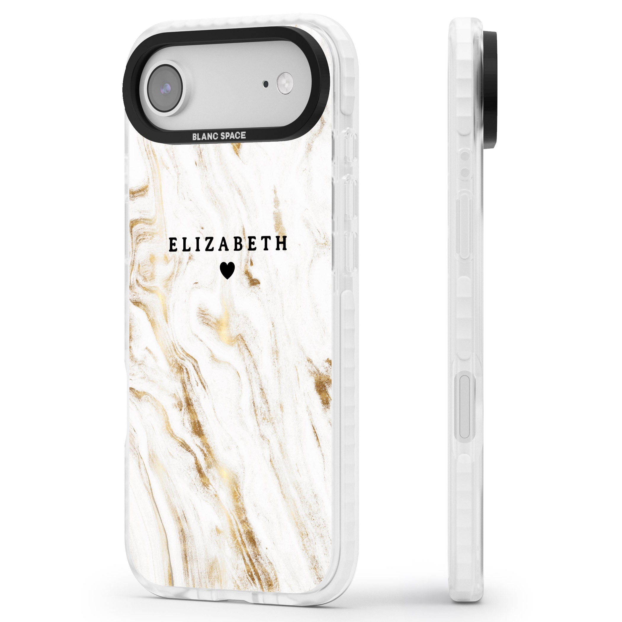 Personalised White & Gold Swirl Marble iPhone 17 Air Impact Clear Phone Case Side Profile