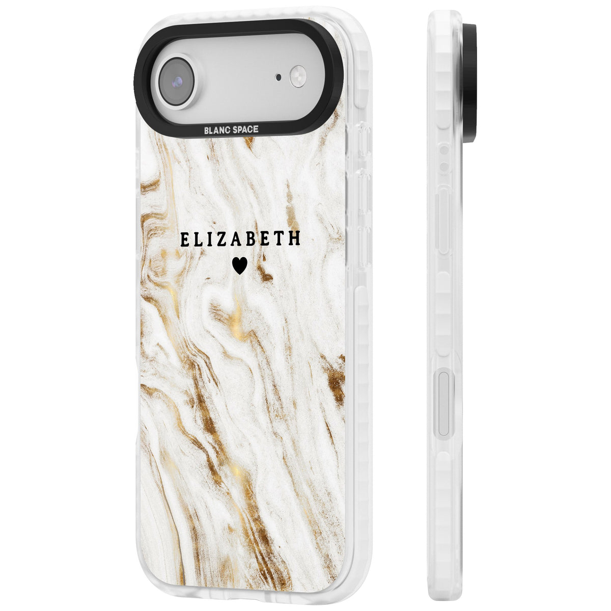Personalised White Gilded Marble iPhone Air Impact Clear Phone Case side