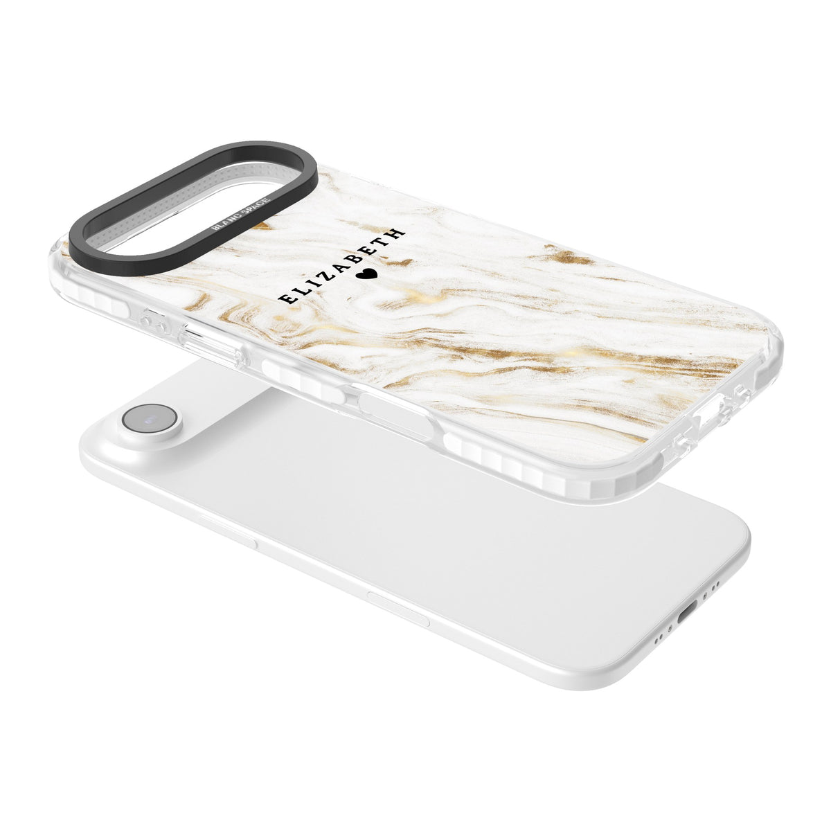 Personalised White Gilded Marble iPhone Air Impact Clear Phone Case angled