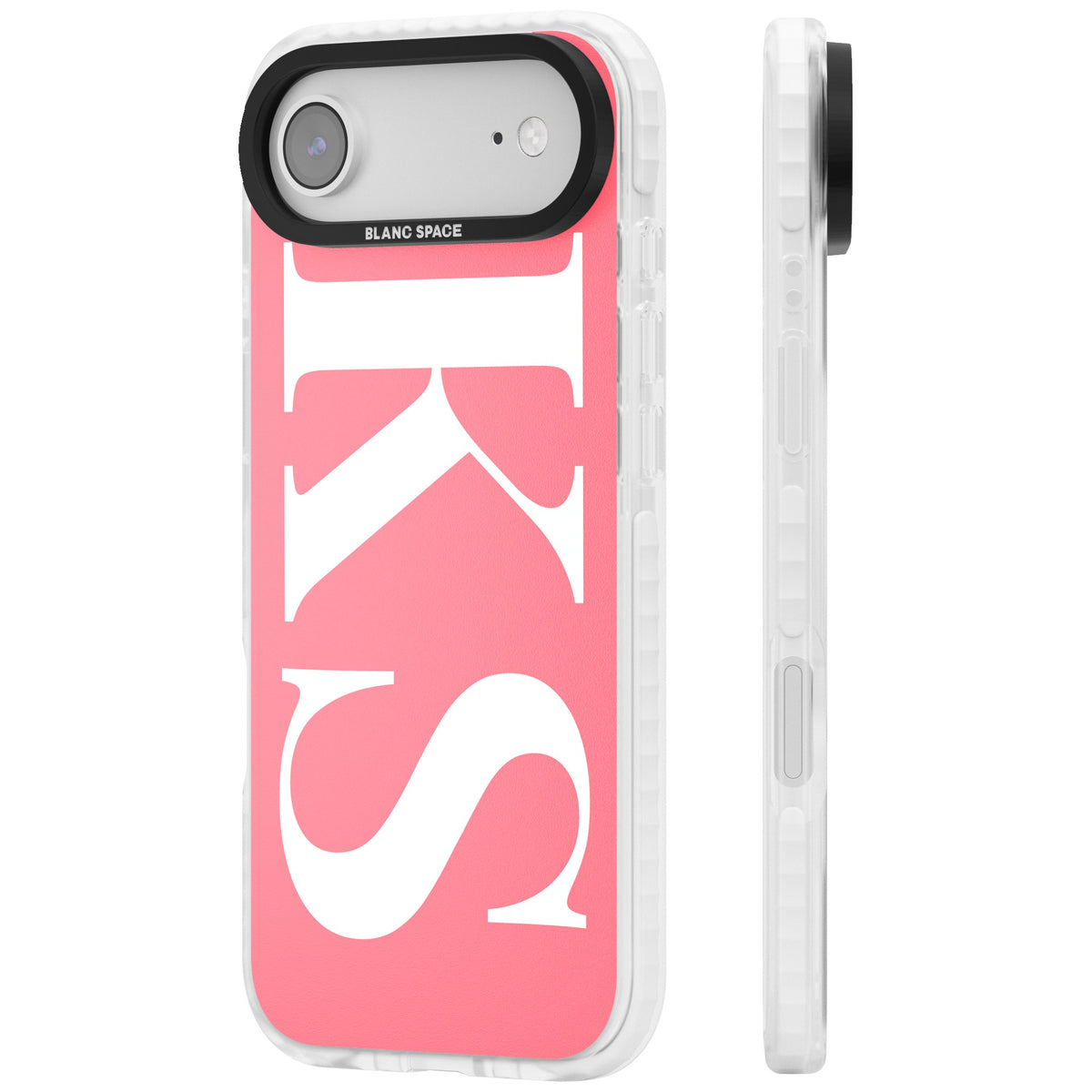 Personalised White & Pink Letters iPhone Air Impact Clear Phone Case side