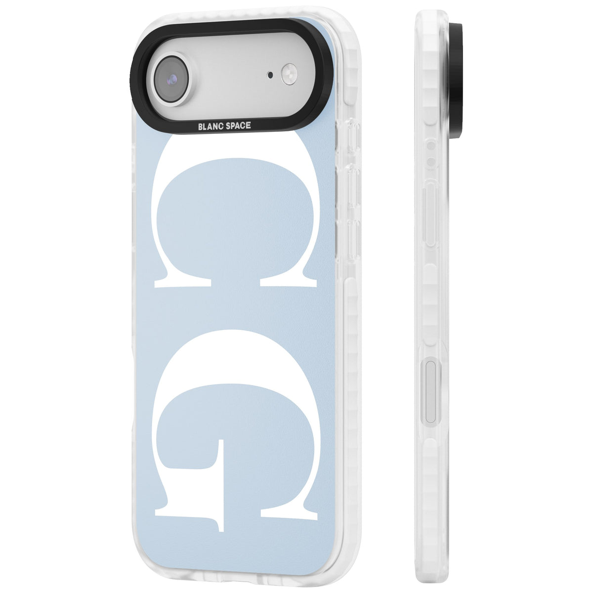 Personalised White & Blue Letters iPhone Air Impact Clear Phone Case side