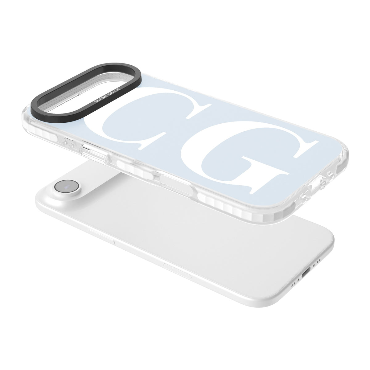 Personalised White & Blue Letters iPhone Air Impact Clear Phone Case angled