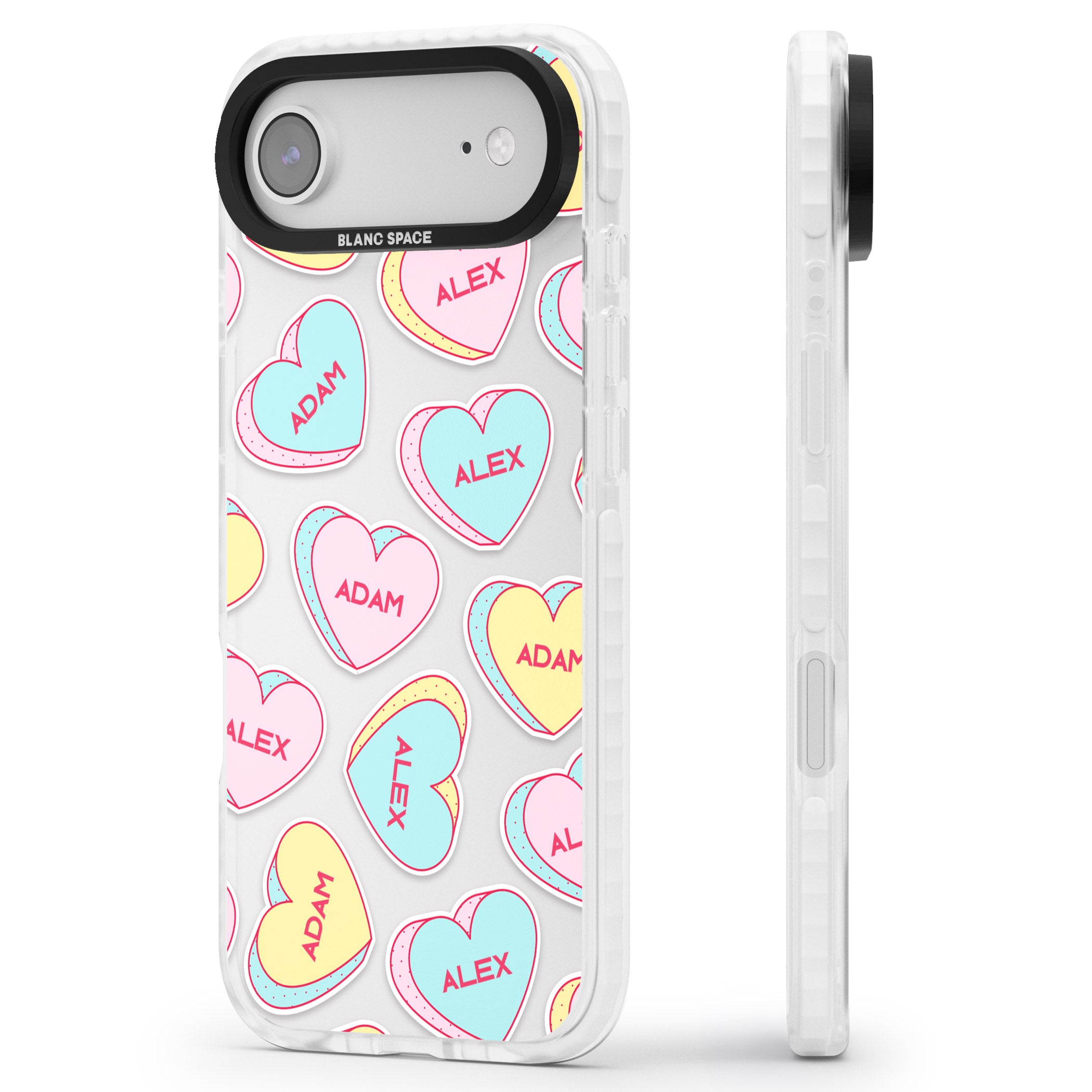 Personalised Love Hearts iPhone 17 Air Impact Clear Phone Case Side Profile