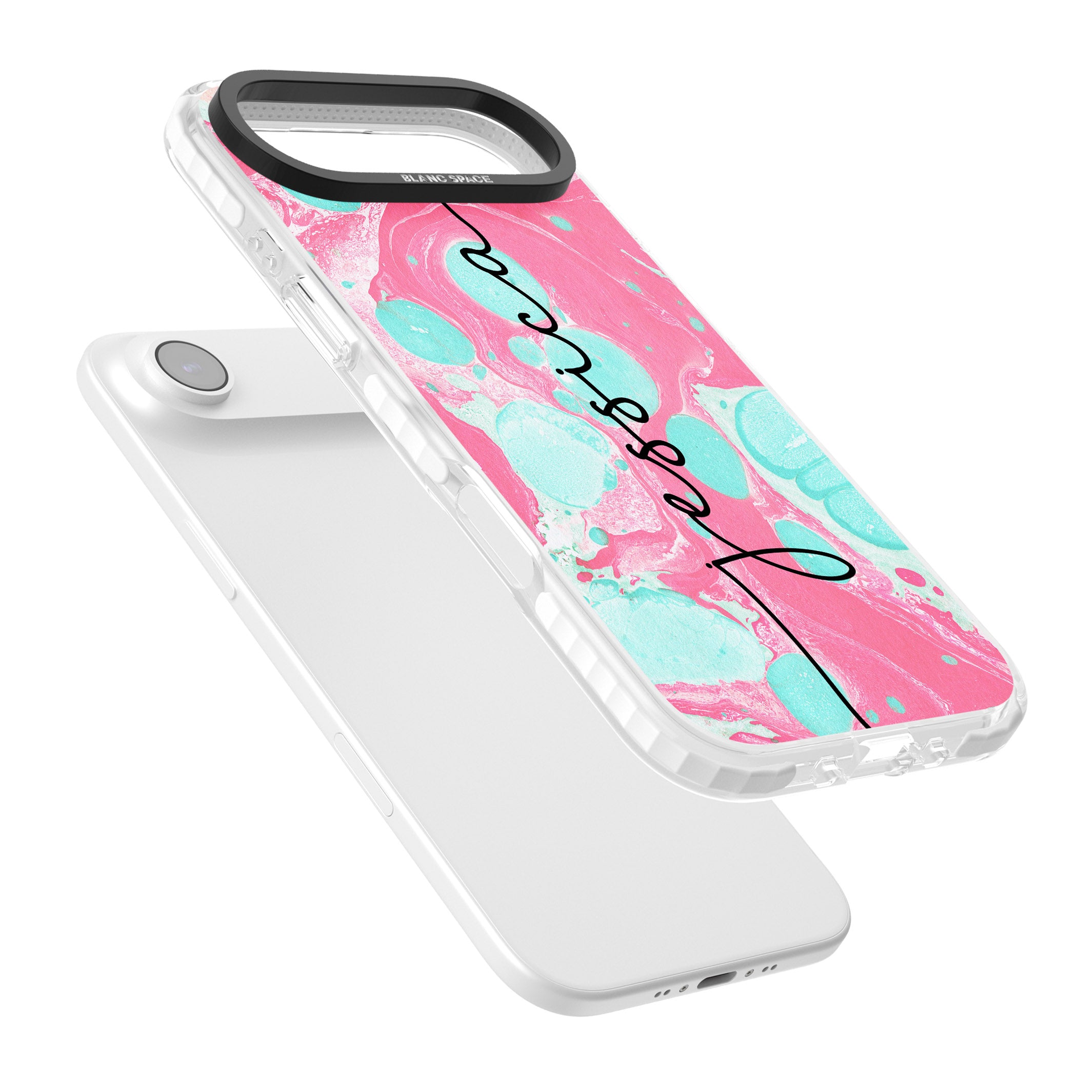 Personalised Turquoise & Pink Marbled iPhone 17 Air Impact Clear Phone Case Colours