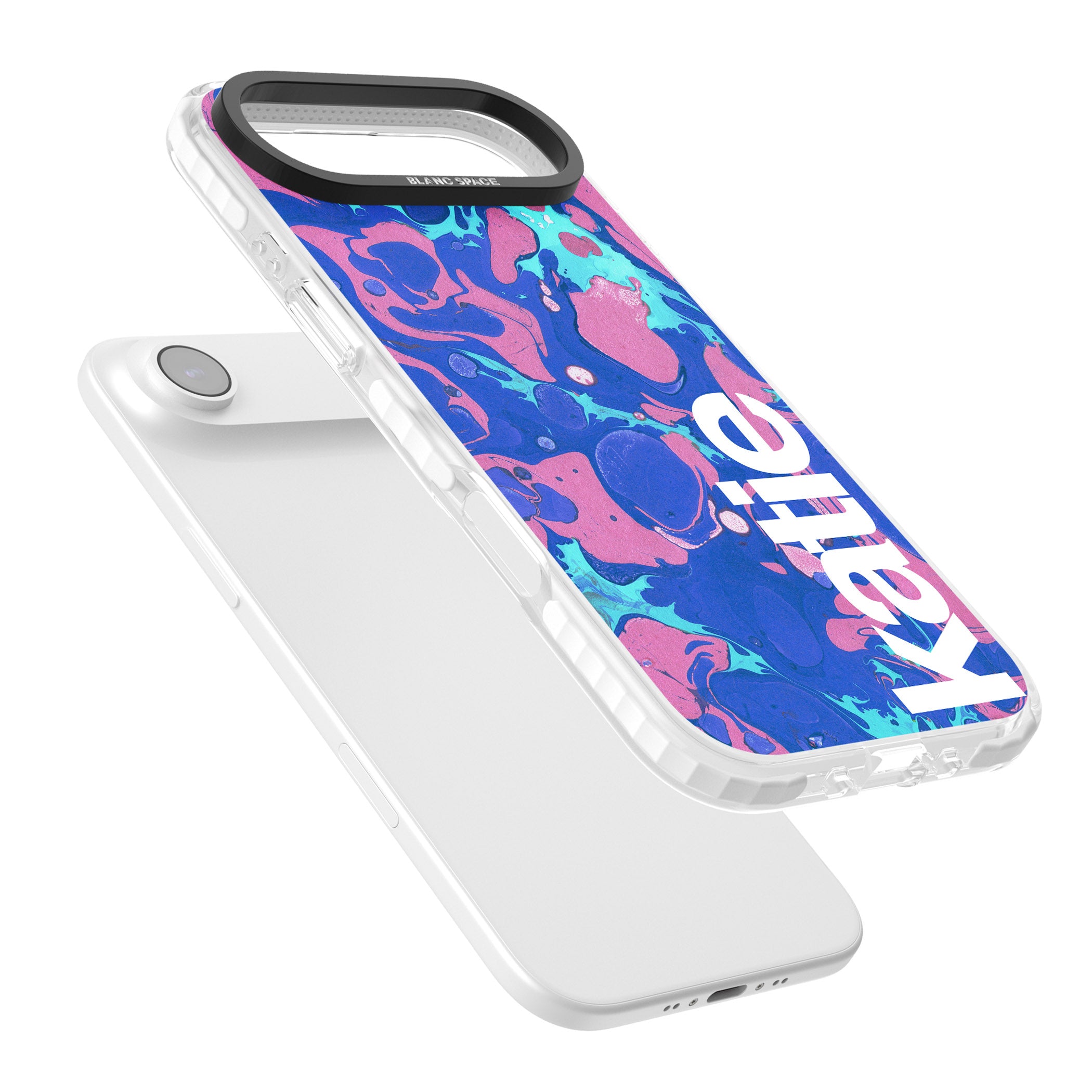 Personalised Navy & Turquoise Marbled iPhone 17 Air Impact Clear Phone Case Colours