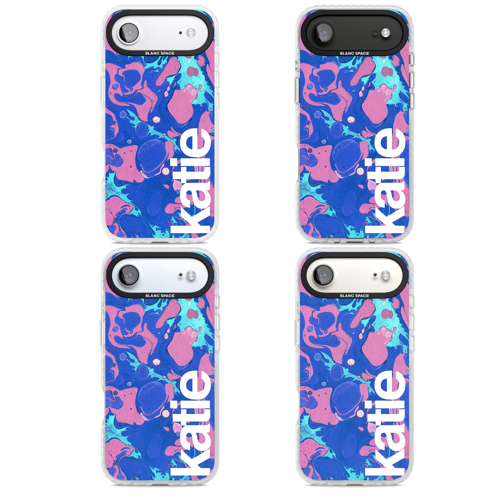 Personalised Navy & Turquoise Marbled iPhone 17 Air Impact Clear Phone Case APT Impact Protection