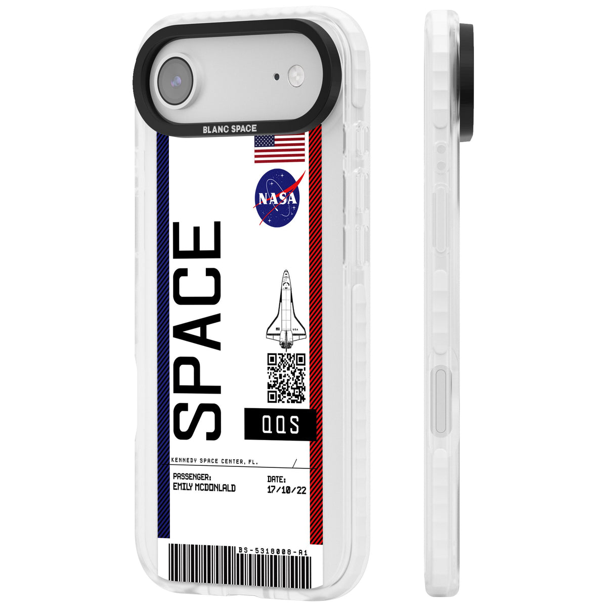 Personalised Nasa Boarding Pass (Light) iPhone Air Impact Clear Phone Case side
