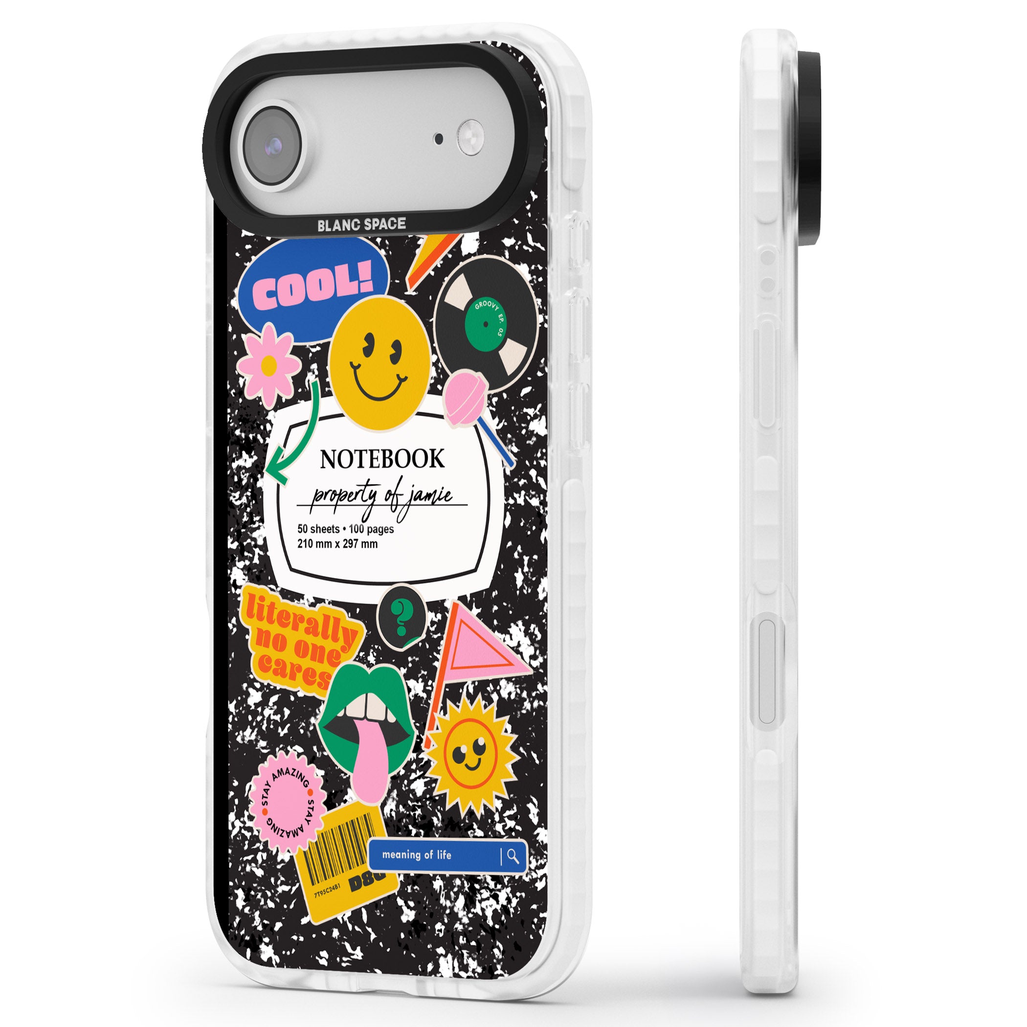 Personalised Quirky Notebook iPhone 17 Air Impact Clear Phone Case Side Profile