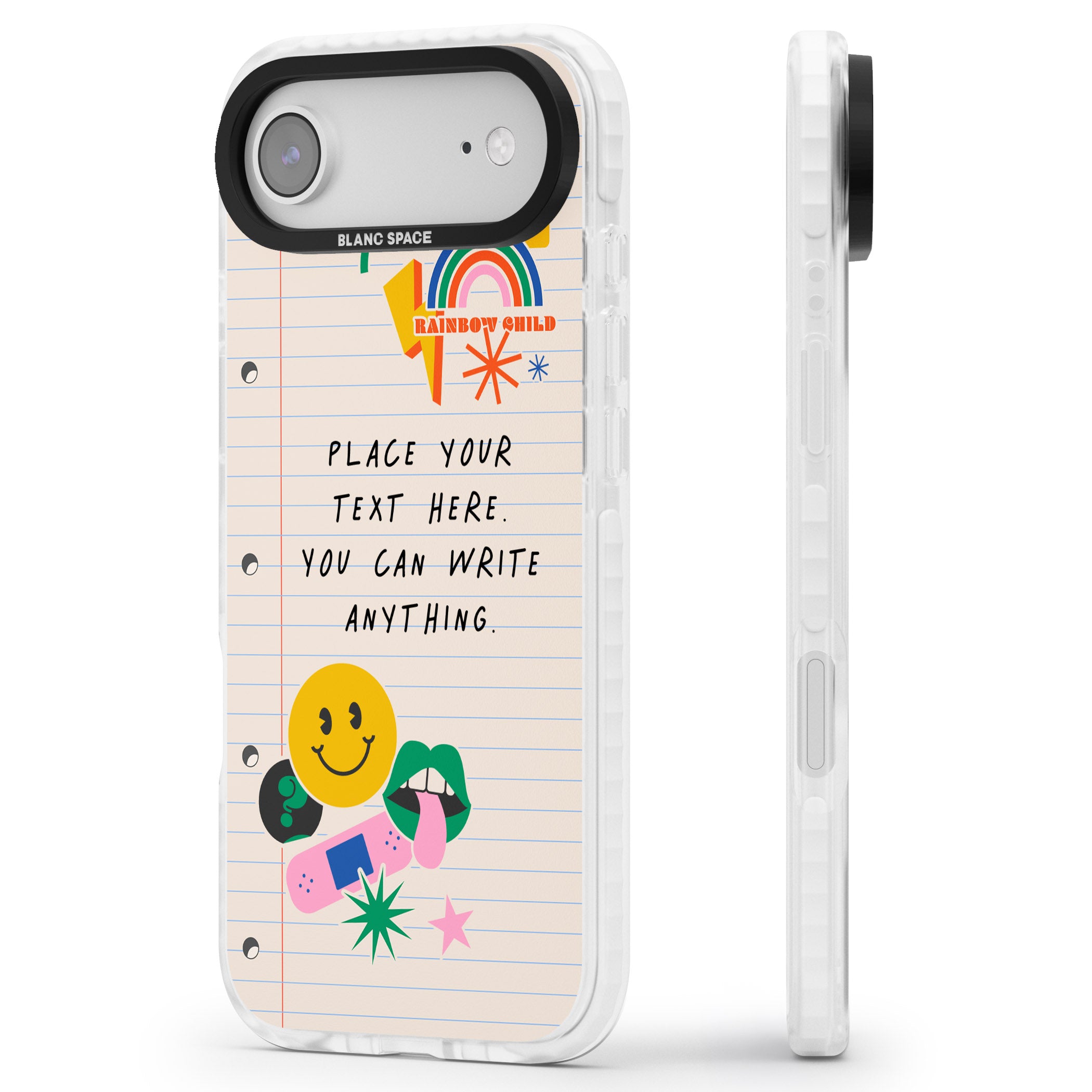 Personalised Retro Rainbow Fun iPhone 17 Air Impact Clear Phone Case Side Profile