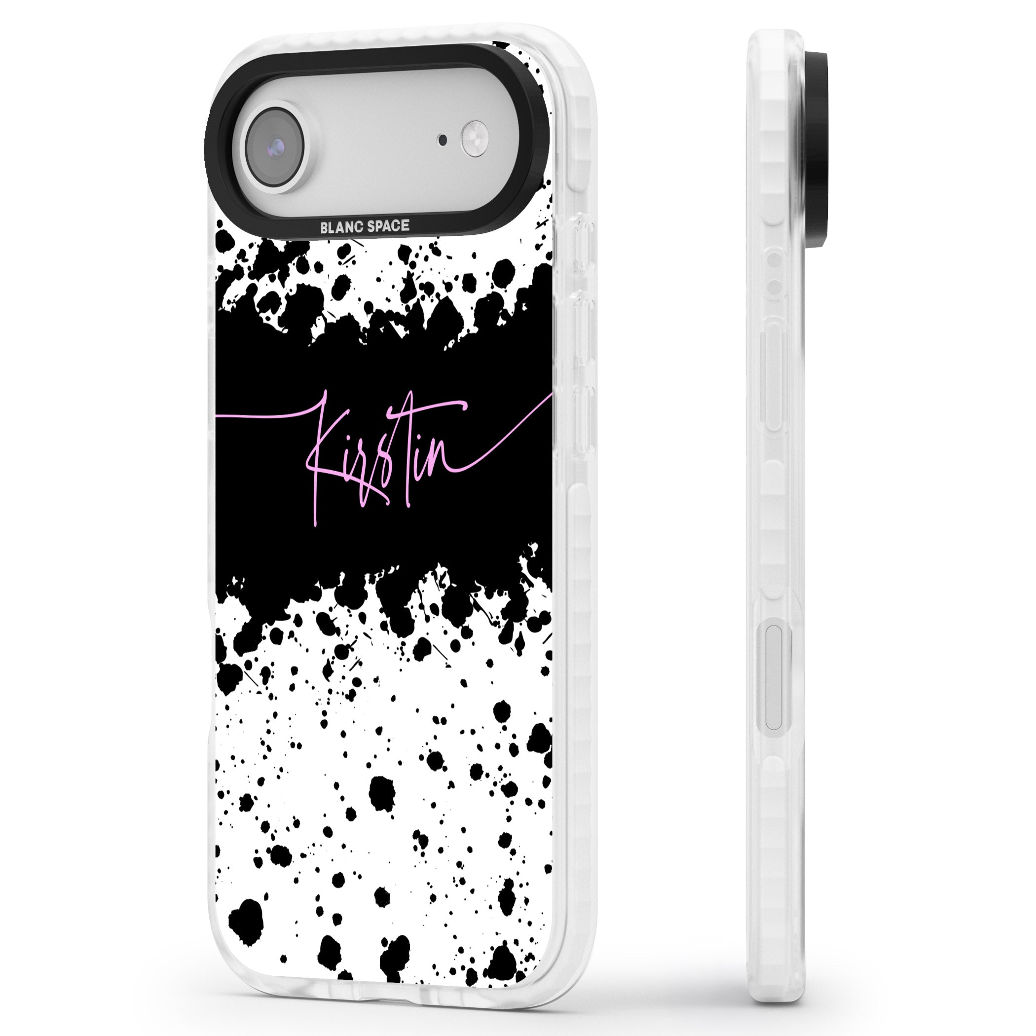 Personalised Bold Paint Splatters iPhone 17 Air Impact Clear Phone Case Side Profile