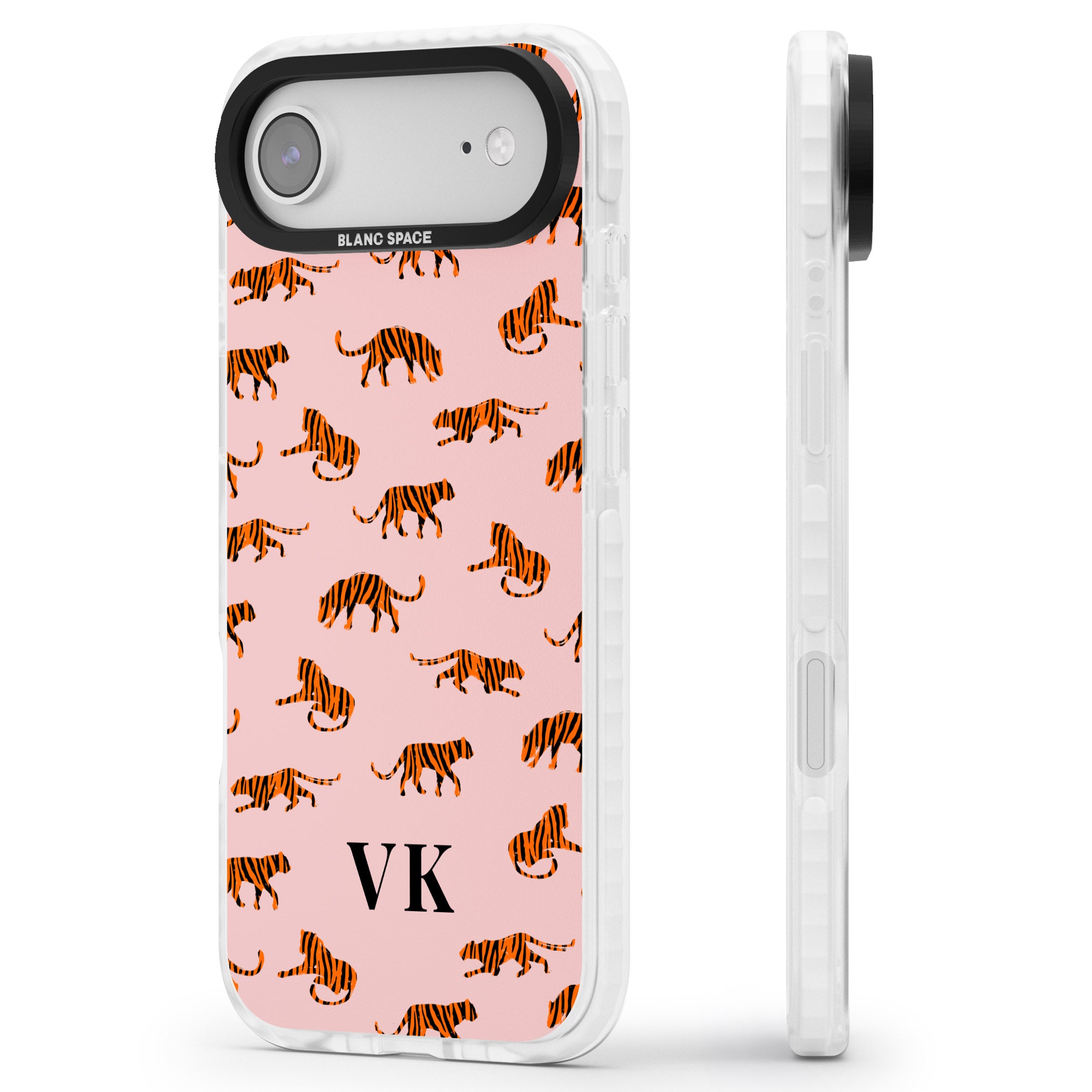 Personalised Pink Safari Tiger Pattern iPhone 17 Air Impact Clear Phone Case Side Profile