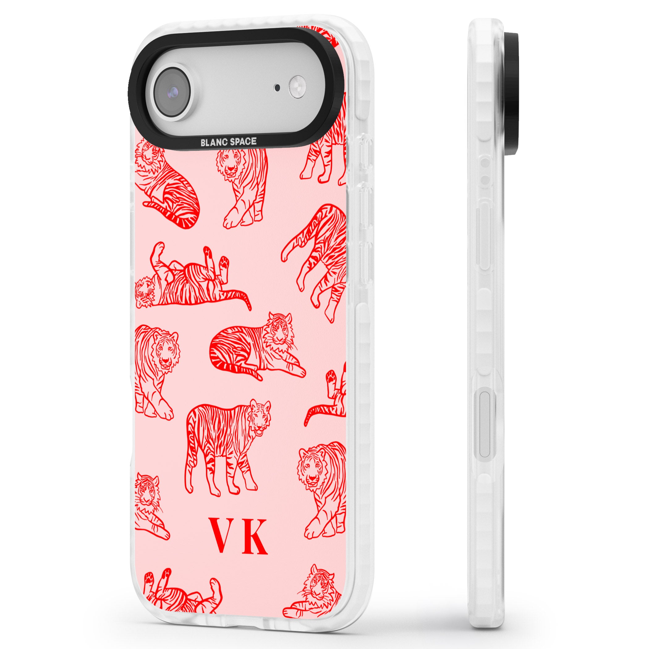 Personalised Red Tiger Outlines On Pink iPhone 17 Air Impact Clear Phone Case Side Profile