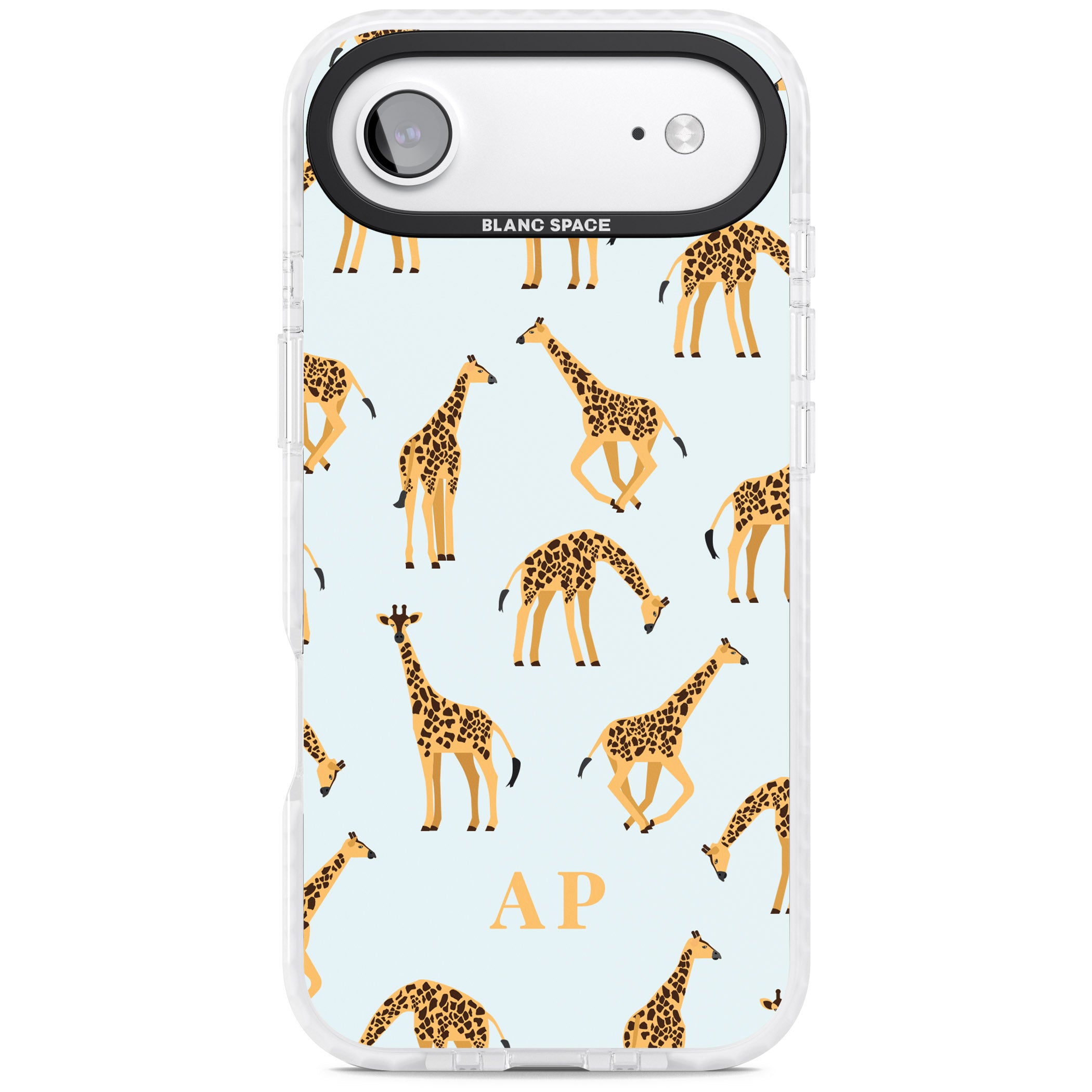Personalised Safari Giraffe Pattern On Blue iPhone 17 Air Impact Clear Phone Case