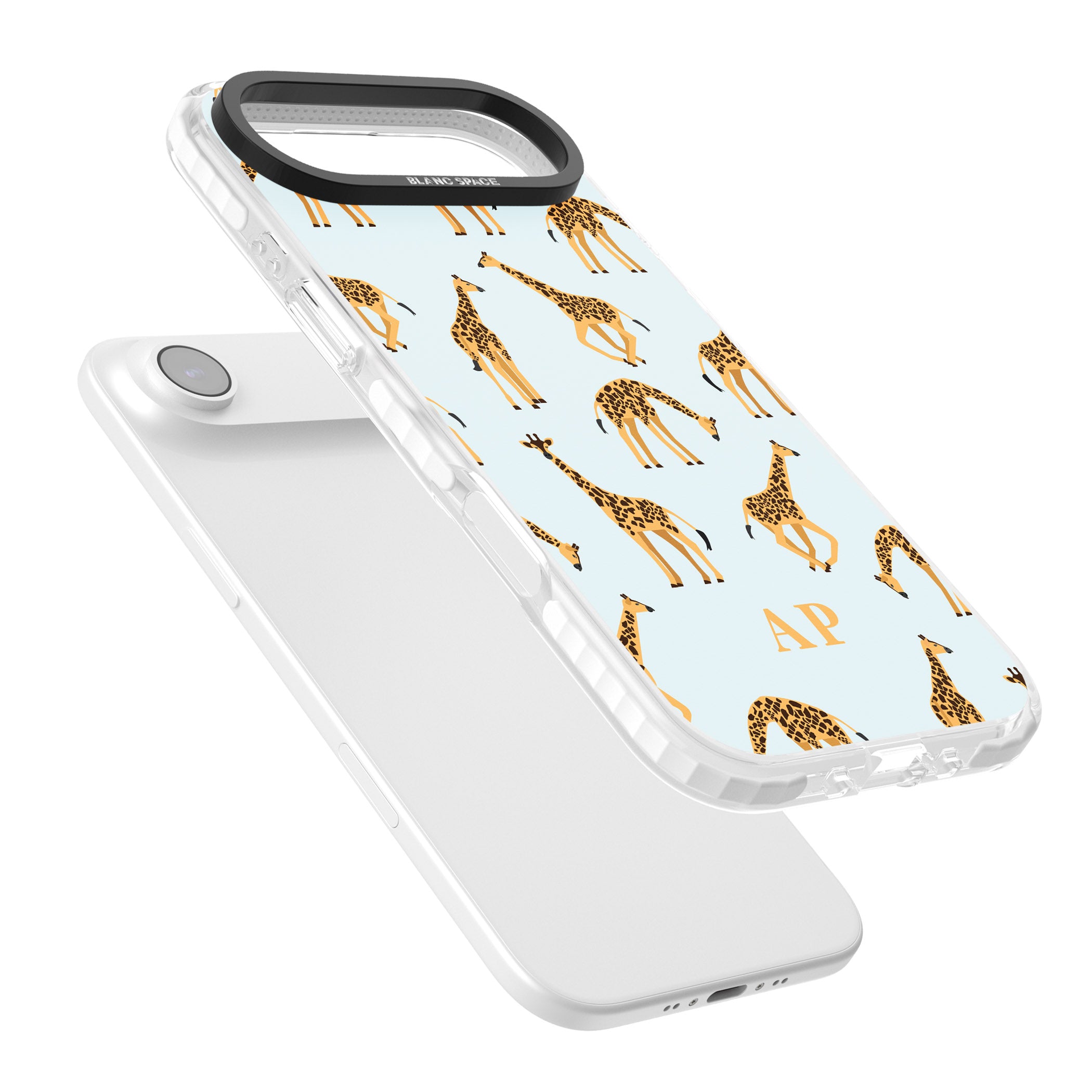 Personalised Safari Giraffe Pattern On Blue iPhone 17 Air Impact Clear Phone Case Colours